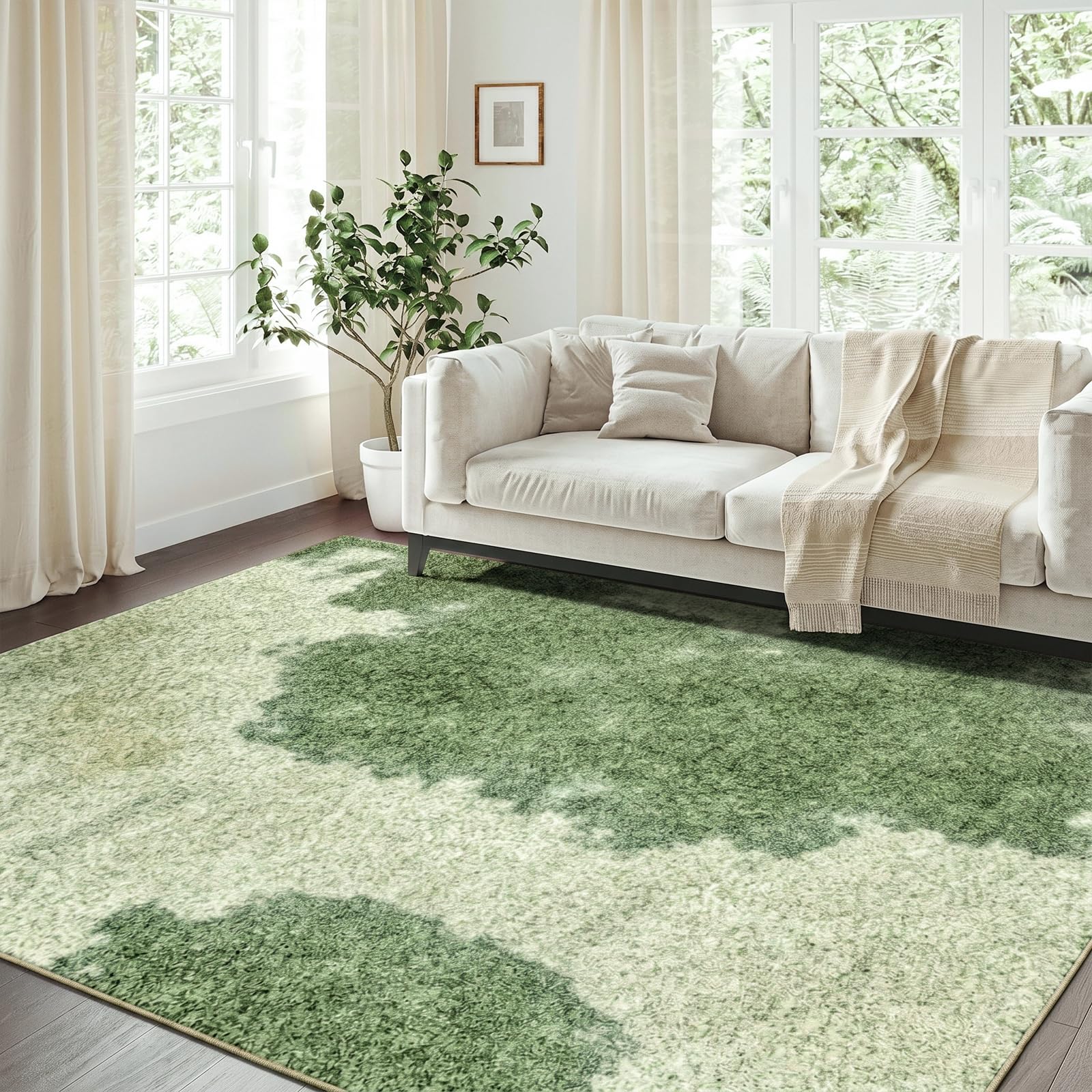 Tapis Vert Abstrait Moderne, Lavable, antidérapant, 120 x 180 cm