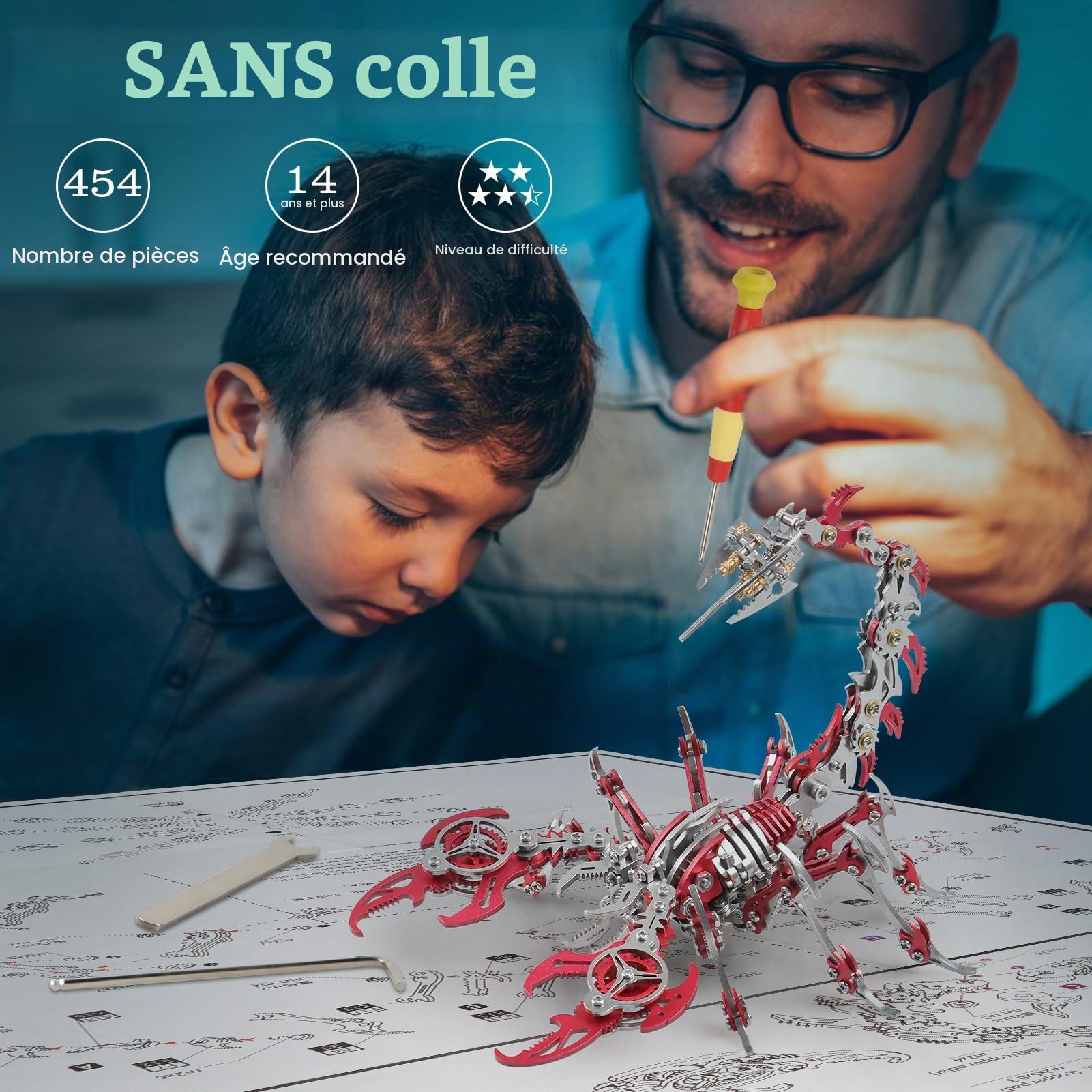 Kits de Puzzles Metalkitor 3D Metal Scorpion pour Adultes Adolescents - 454 PC - Modèles d'assemblage mécanique - 4 Heures à Construire - idéal pour Les Cadeaux et Les décorations (Rouge)