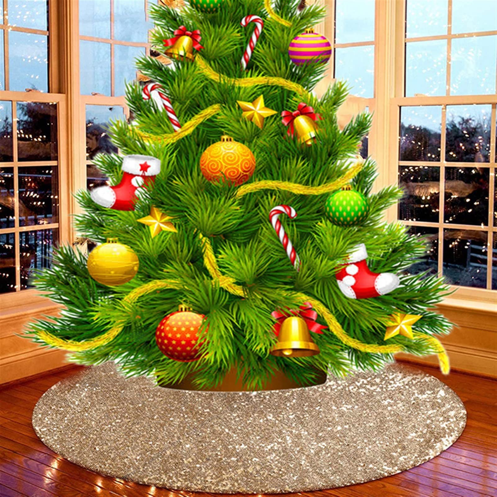 CAREG Sparkly Albero di Natale Gonne Gonne Albero Gonna Tessuto Tappeto Rotondo Rotondo Oro Paillettes Albero di Natale Tappetini Bella Fotografia Stuzzi dell'albero (Color : Style2)