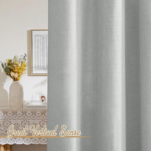 Miniatura 5 de NICETOWN Cortinas de lino gris claro para habitación de niños, bolsillo para barra y pestaña trasera, tejido de lino semitransparente, tratamiento