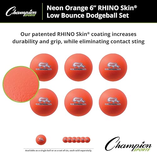 Miniatura 106 de Champion Sports Rhino Skin - Juegos de bolas de dodgeball de rebote bajo y individuales para juegos de juegos infantiles, PE, patio trasero y liga