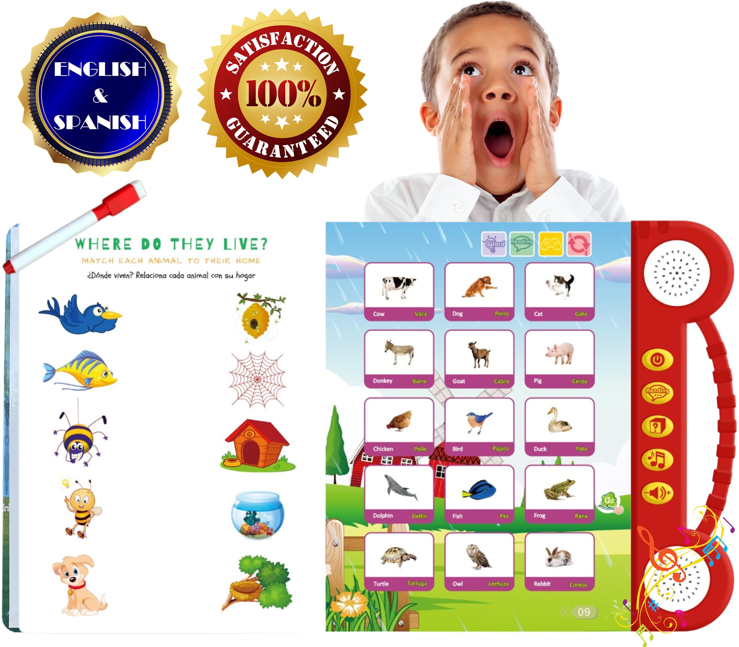 English & Spanish Learning Book: ABCs Sound Book Preschool Learning Toys for Kids Ages 3-5 with Speak & Spell, Bilingual Educational Toys Age 3+ Girls/Boys (Juguetes para Niños/Niñas)