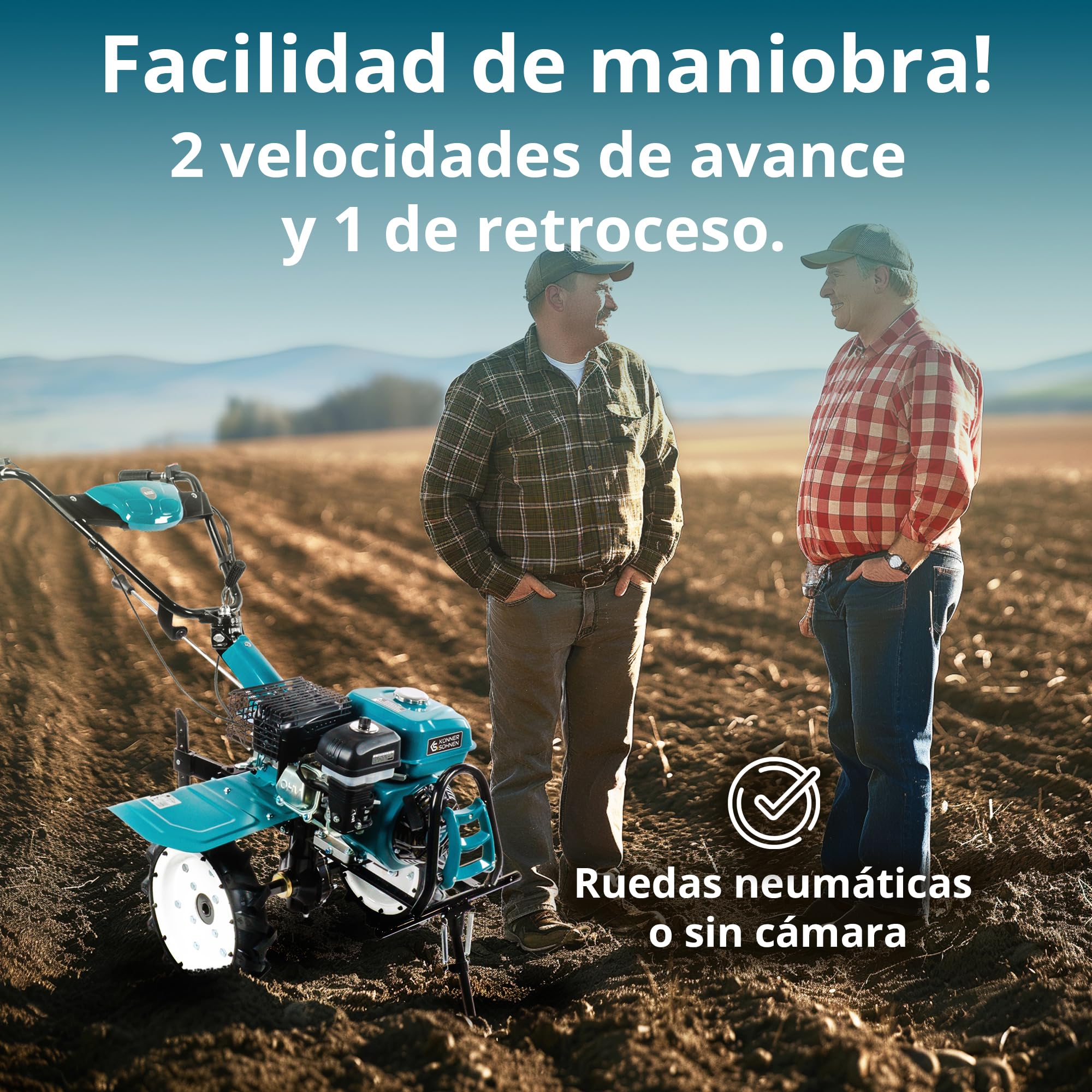 Könner & Söhner KS 7HP-1050G - Azada de Gasolina con accionamiento Directo, fresadora de jardín, fresadora forjada, 2 Marchas hacia adelante, Marcha atrás, ≤ 108 cm de Ancho de Trabajo