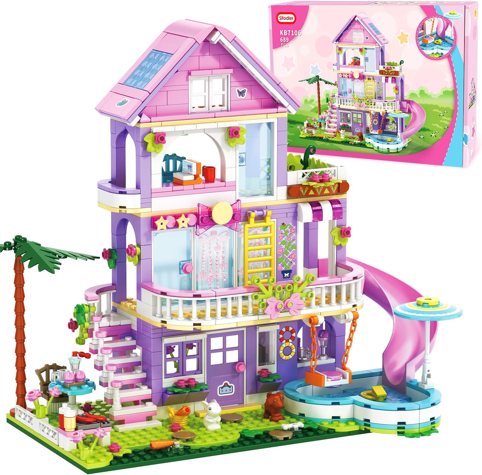 Girls Building Blocks Set,689pcs Garden Villa House Building Block for Kids 6-12 and 8-14,Holiday Cottage Bricks Kit, Building Toy Xmas Birthday Gift for Girls Kids 6 7 8 9 10 11 12 13 14
