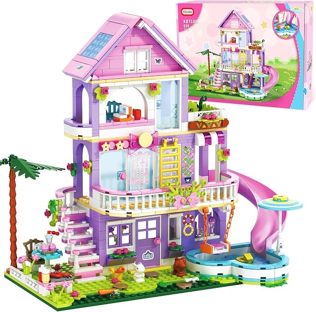Sitodier Girls Building Blocks Set Toy,689Pcs Garden Villa House Building Set for Girl 6-12 and 8-14,Holidays Cattage Building Toy Nice Xmas Birthday Gift for 6 7 8 9 10 11 12 13 14Years Kids Girls