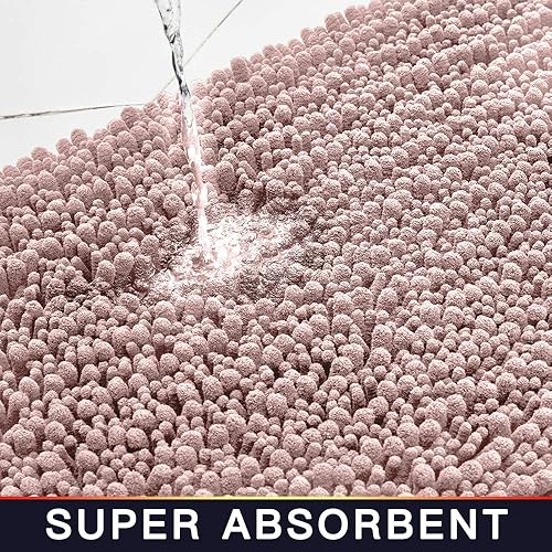 Miniatura 6 de Walensee - Alfombra grande para baño, antideslizante, 32 x 20 pulgadas color rosa polvoriento, absorbente y muy suave, felpilla peluda, extragruesa,