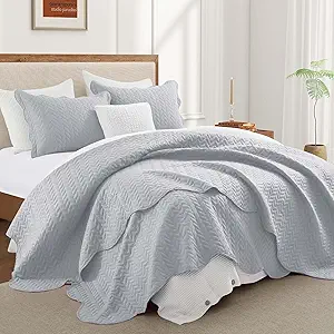 IR Imperial Rooms Queen Quilt Bedding Set Size (90" x 96") + 2 Pillow Shams (20" x 26"+ 2") - 3 Pcs All Season Lightweight Reversible Microfiber Coverlet Embossed Quilt Bedspread (Silver)