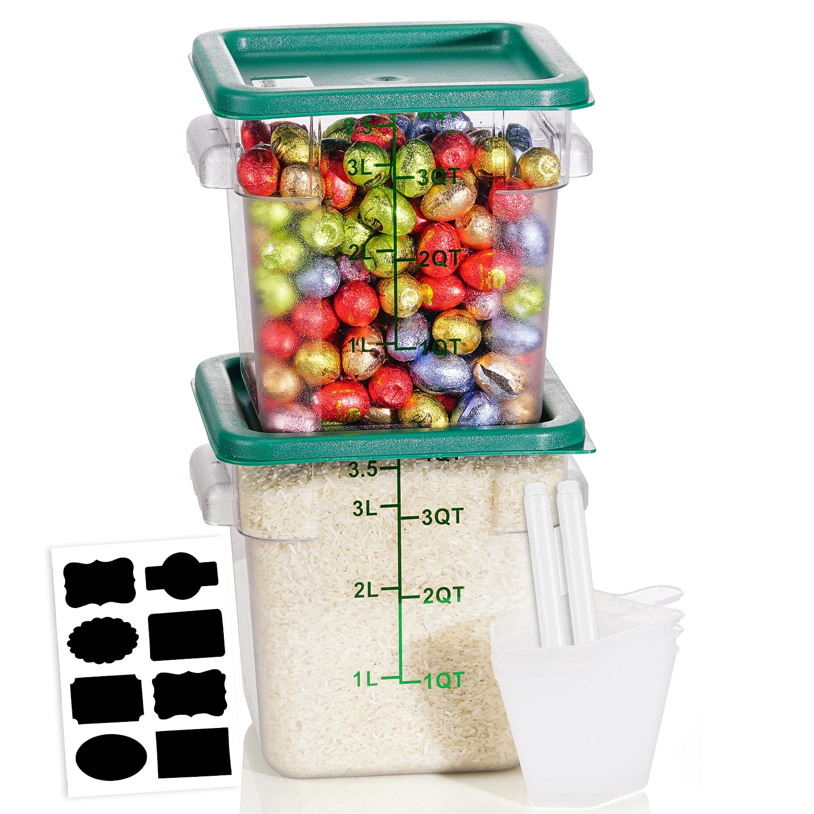 4QT 2PCS NSF Commercial Clear Food Storage Containers with Lids(GREEN)