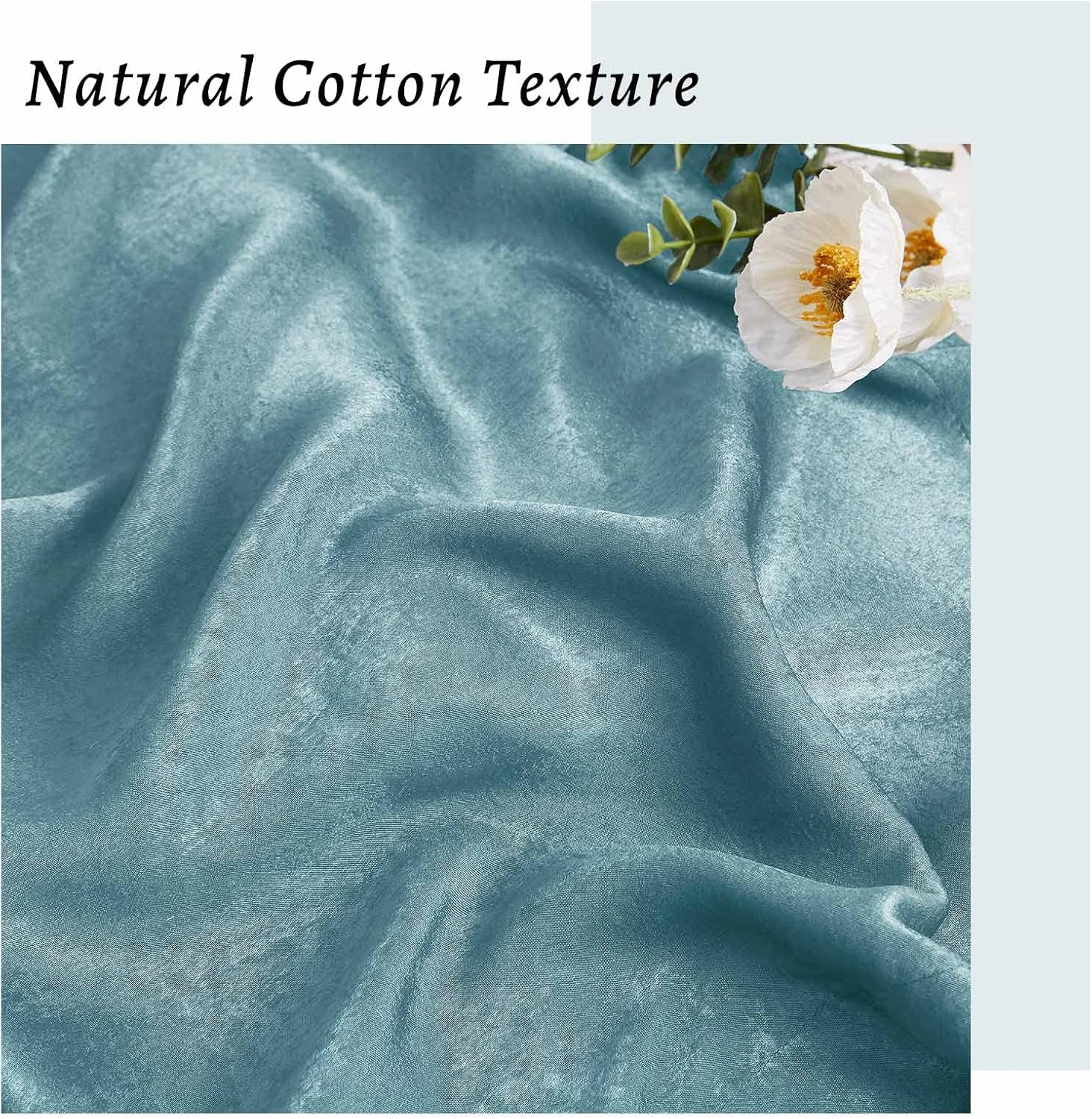 Melodieux Teal Velvety Semi Sheer Curtains 84 Inch Length for Bedroom, Living Room Natural Cotton Texture Rod Pocket Window Sheer Drapes, 52 by 84 Inch (2 Panels)