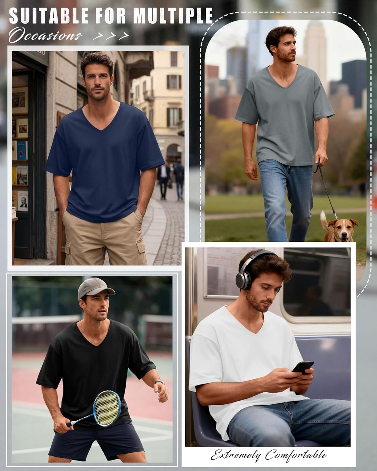 Neer 5 Pack Men's Oversized T Shirts V Neck Short Sleeve Soft Shirts Casual Basic Tee Loose Workout Solid Tops - Image 4