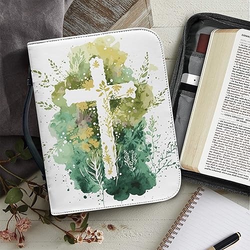 Miniatura 5 de Funda de cuero para Biblia con cruz para mujeres y niñas, tamaño extra grande con asa y funda para Biblia con cremallera para estudio bíblico