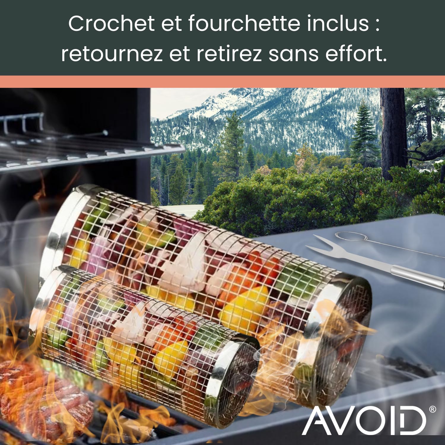 AVOID Panier à Griller Roulant - Panier Barbecue Cylindrique Enroulable en Acier Inoxydable - Accessoires Barbecue pour BBQ Grill Extérieur, Cadeau de Vacances (Silver, 20cm X 10cm)