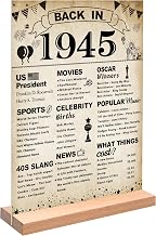DARUNAXY 80th Birthday Party Decorations, Vintage Back in 1945 Poster Acrylic Sign with Stand 80 Year Old Party Supplies for Men& Women Vintage 1945 Table Decor 80th Anniversary Class Reunion Gifts