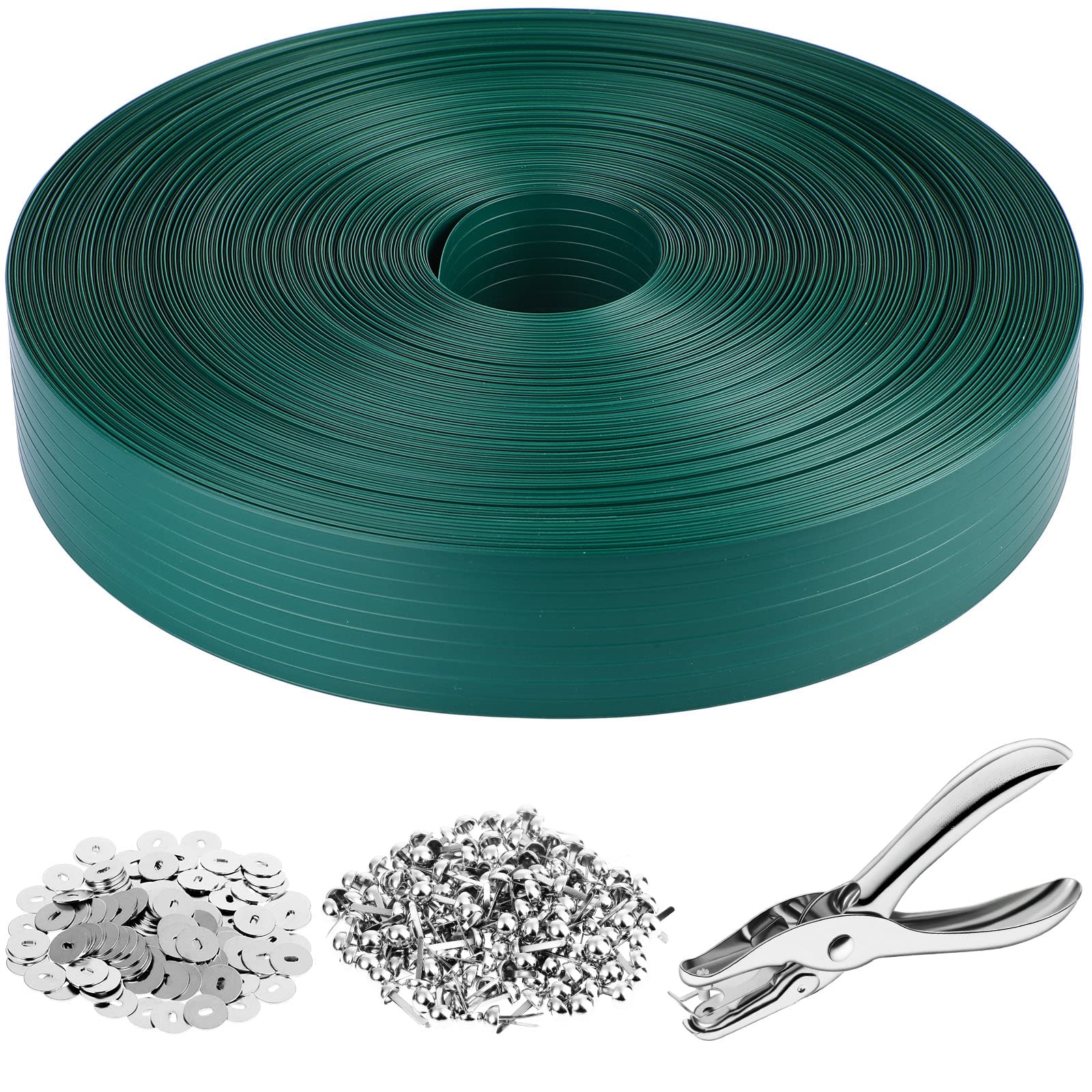 262. 45ft Chain Link Fence Privacy Slats and 302Pcs Button Puncher, Fence Tape Fasteners Fence Covering Privacy for Home Warehouse School Businesses Stadiums (Green)