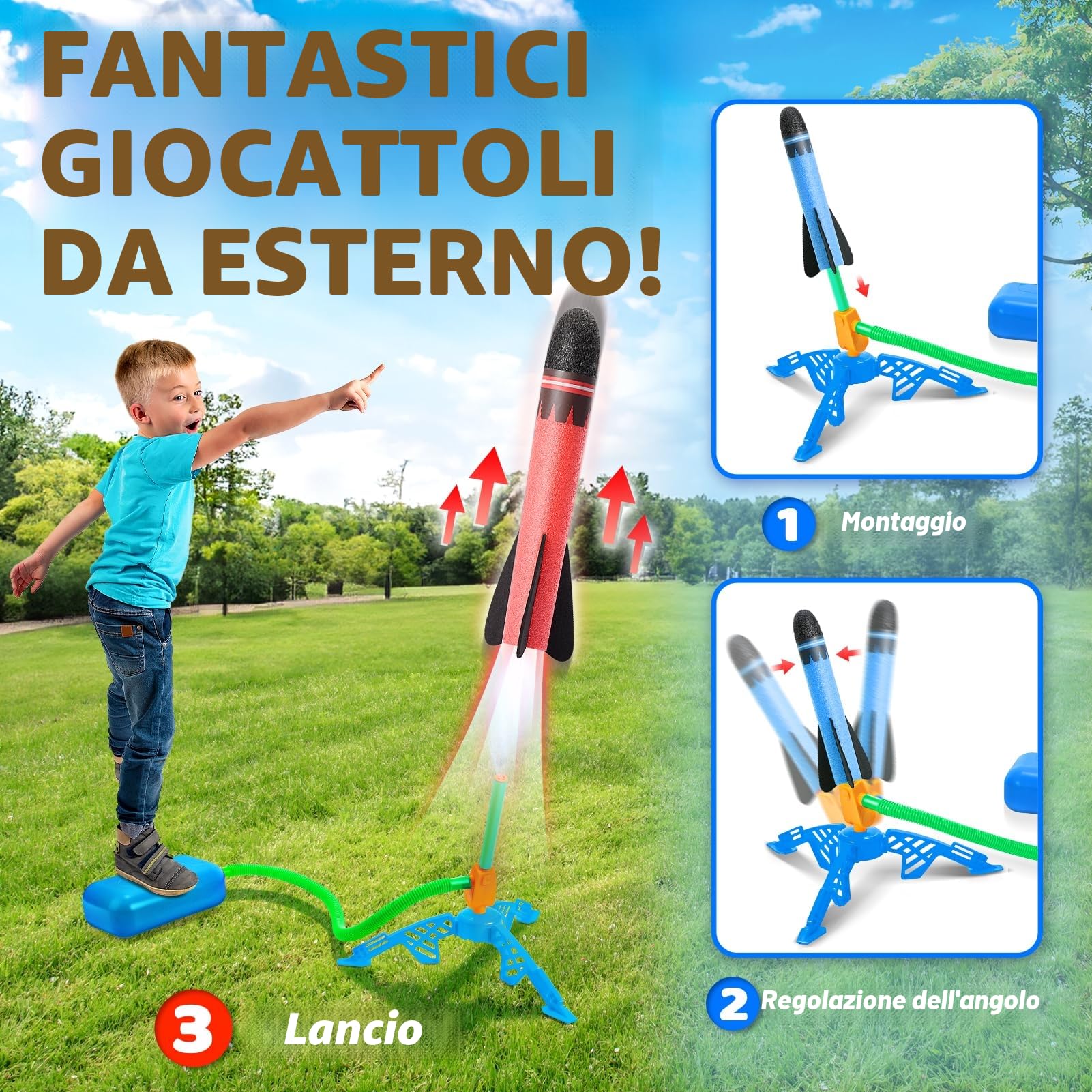HappyGoLucky Giochi Bambini 3 4 5-8 Anni, Razzo Spaziale Giocattolo Regalo Bimba 4 5 6 7 8 Anni Giochi da Giardino per Bambini Regalo Bambino 5 6 7 8-10 Anni Maschio da Esterno per Bambini