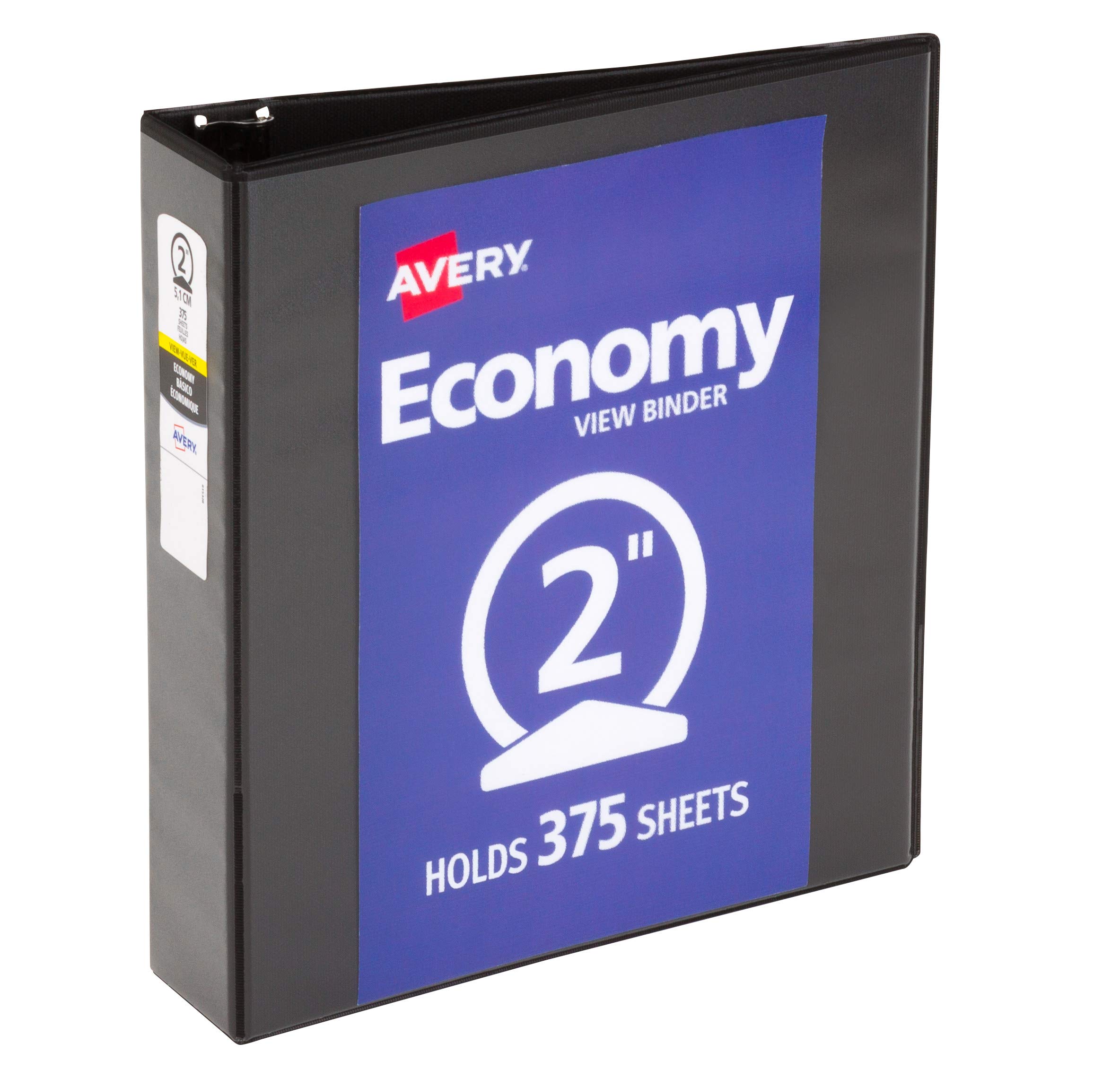 Avery Economy View 3 Ring Binder, 2" Round Rings, 1 Black Binder (05730)