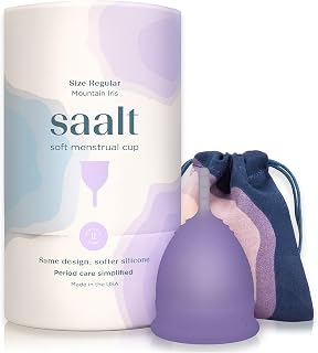 Saalt Soft Menstrual Cup Regular Mountain Iris - Reusable Leak-Proof Period Cup, 12-Hour Comfort for Heavy Flow, BPA-Free with Carry Bag