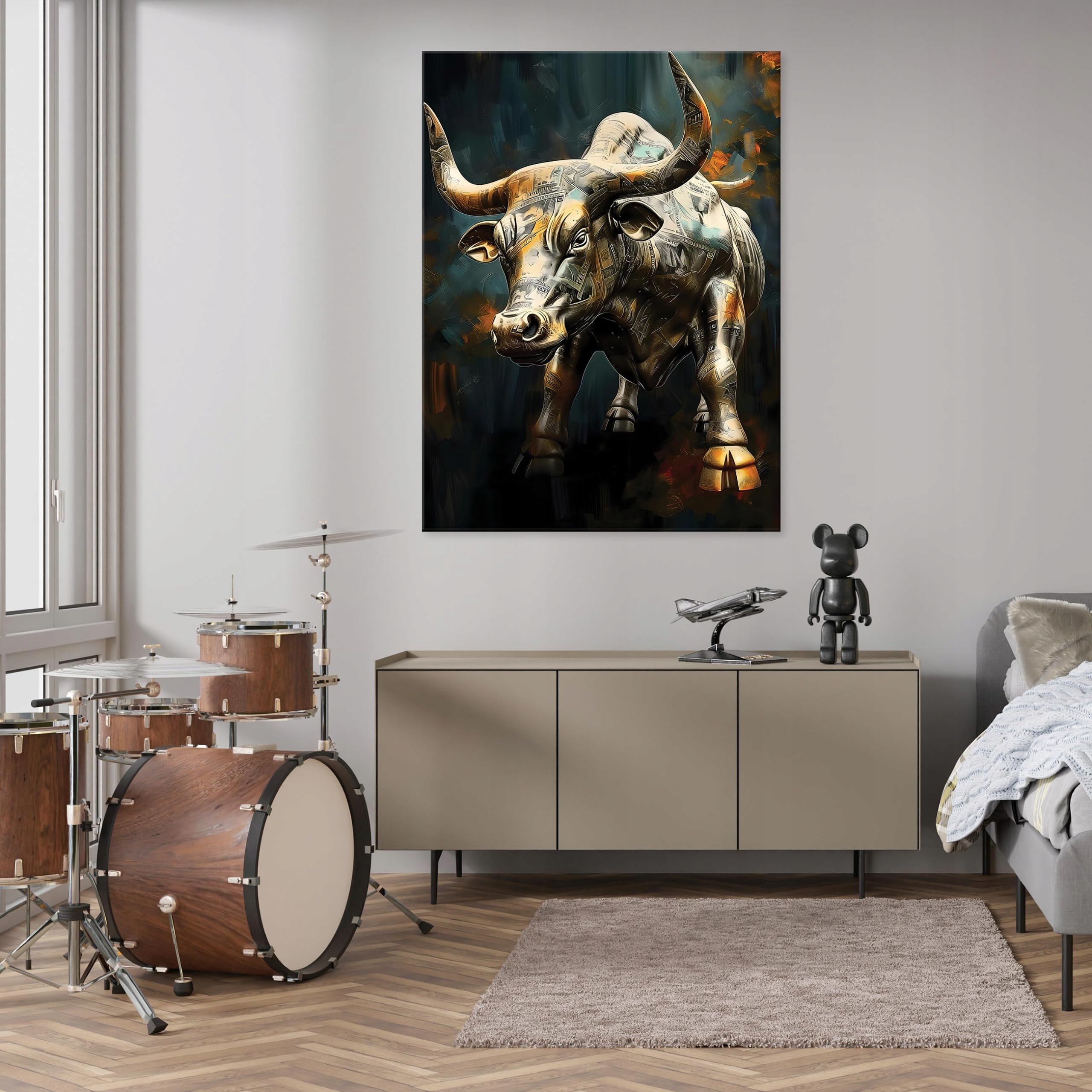 WallArena Obrazy na płótnie, Byk, | Byk, wydruk na płótnie, obraz na płótnie, wymiary: 60x40 cm (szer. x wys.) – obraz jednoczęściowy na płótnie. Płótno