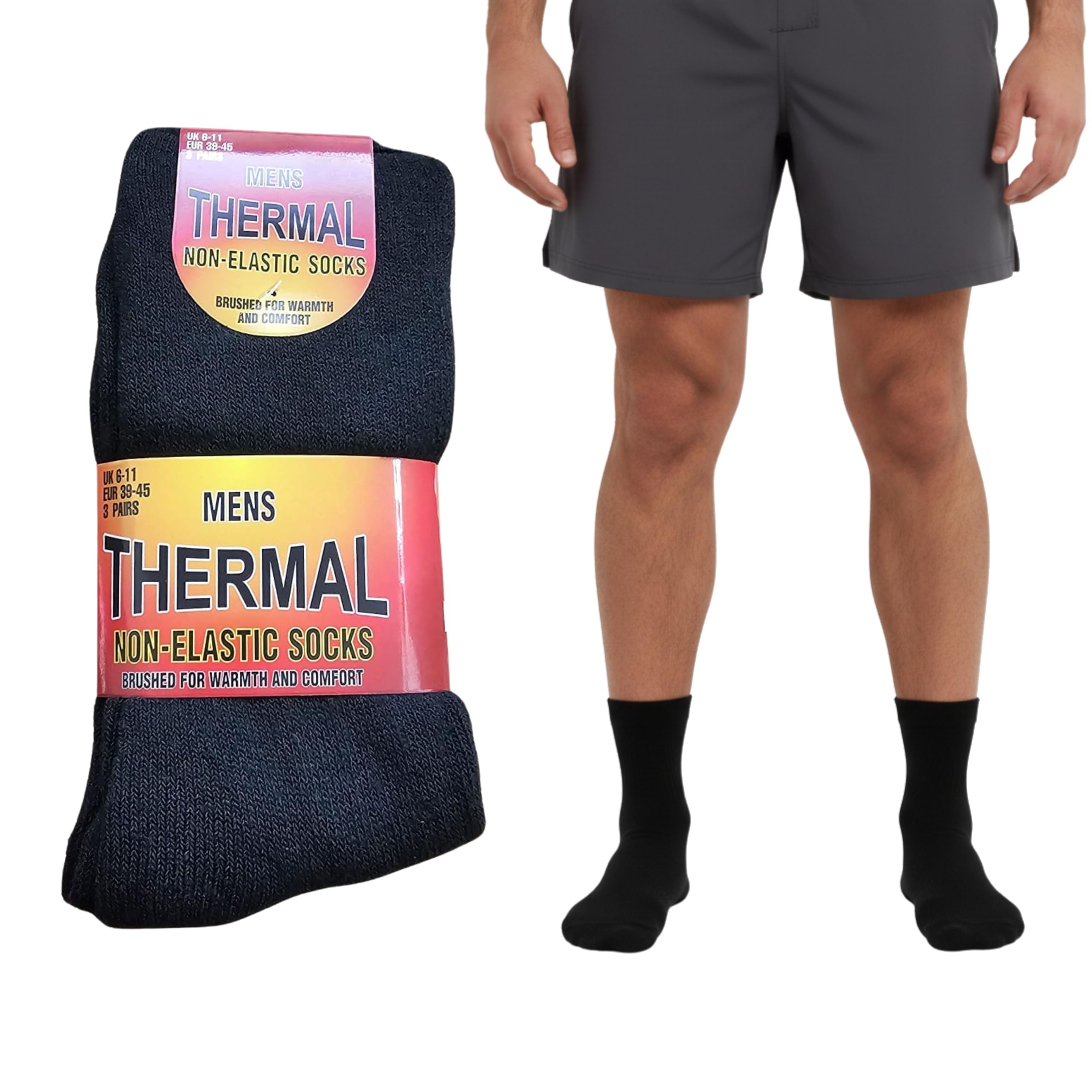 ShopMCR 3 Pairs Men’s Extra Thick Warm Thermal Socks, Black Heated Boot Socks for Winter, Walking, Hiking, and Outdoor Work – Non-Elastic, Moisture Wicking, Breathable UK 6-11 (BK, 3P)