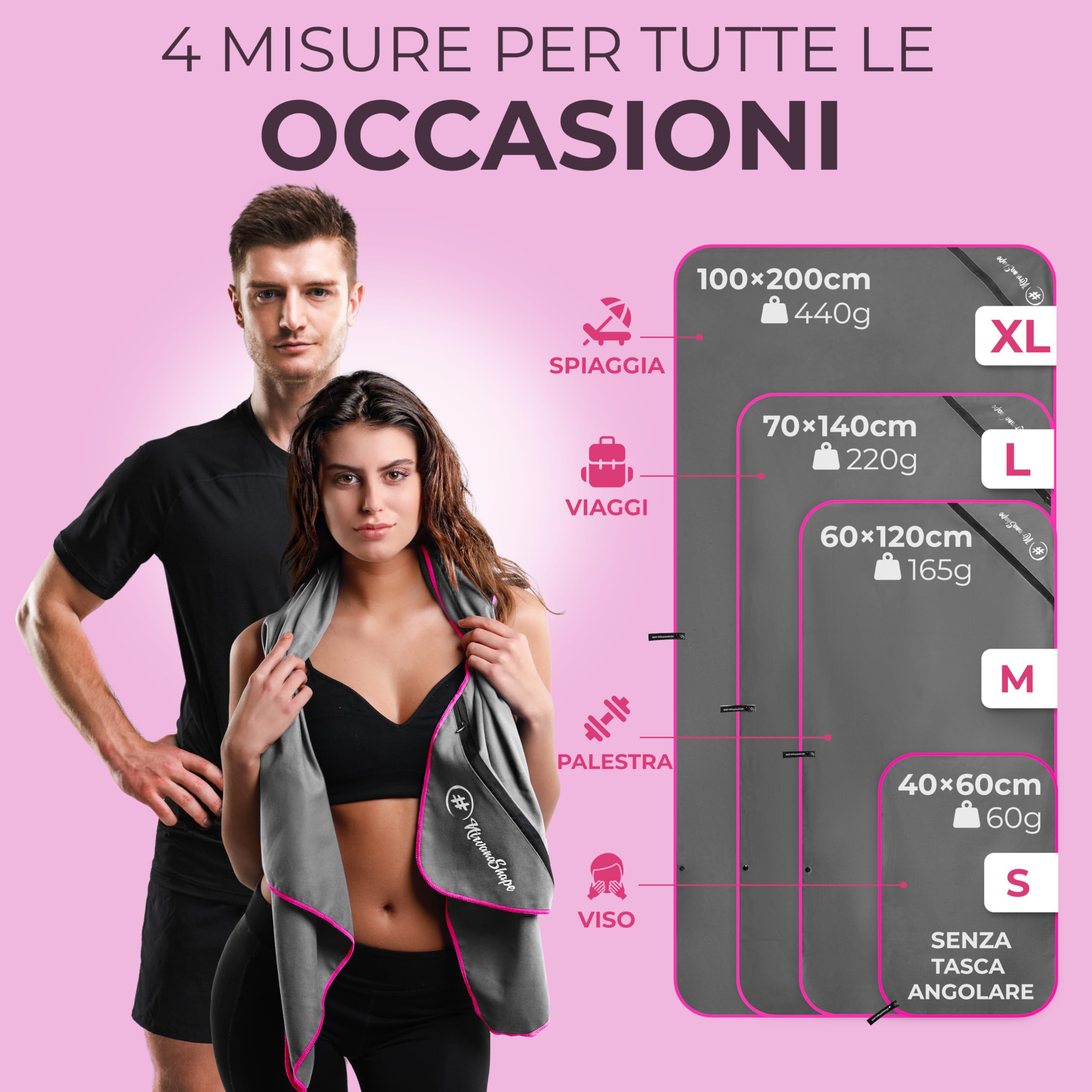NirvanaShape Asciugamano in microfibra, asciugamani in microfibra da bagno, da viaggio, da spiaggia e per lo sport (palestra, spiaggia), M 120 x 60 cm