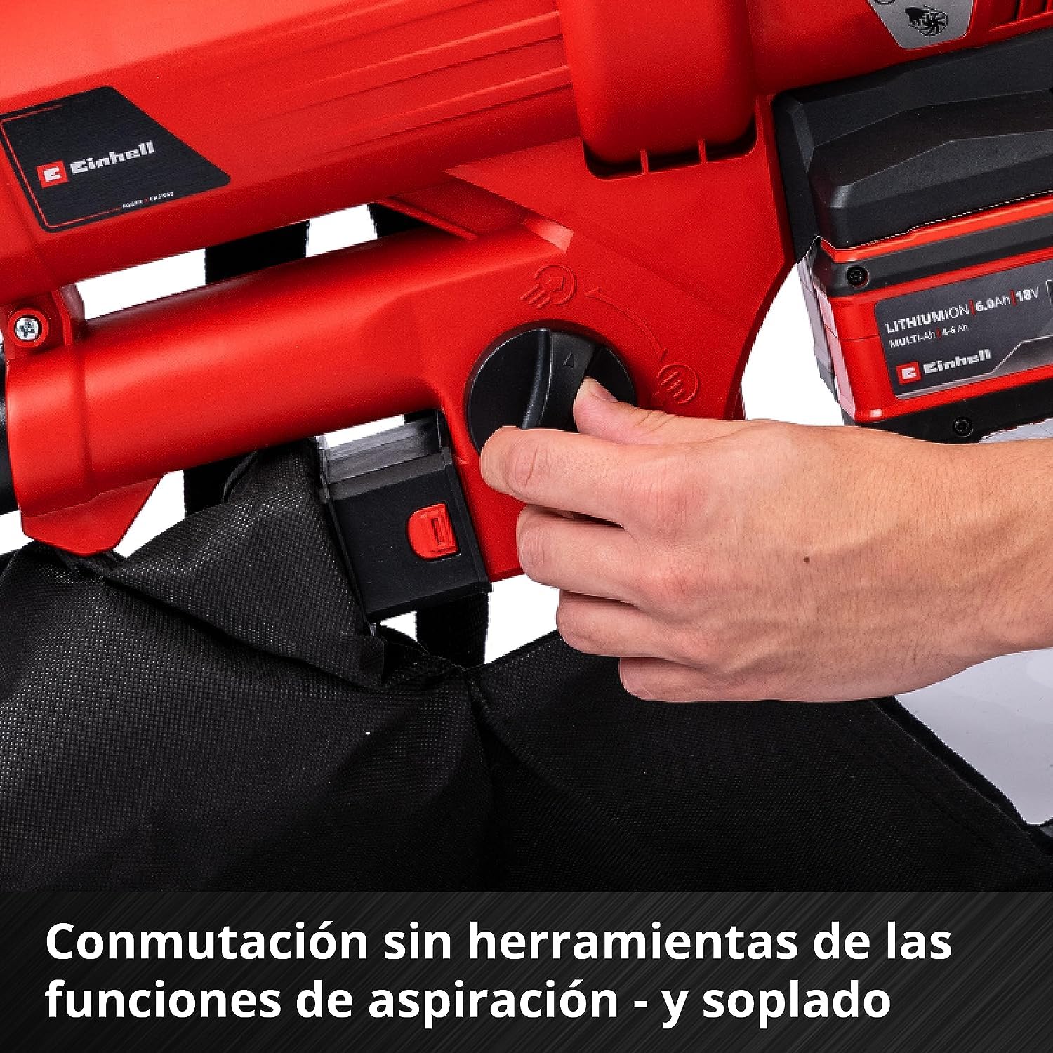 Einhell GE-CL 36 Li E Solo - Aspirador-soplador de Hojas con tecnología Power X-Change 2x18V (Flujo de Aire de 210 km/h, Bolsa de 45 l, 8000-13000 RPM) (Ref. 3433600)