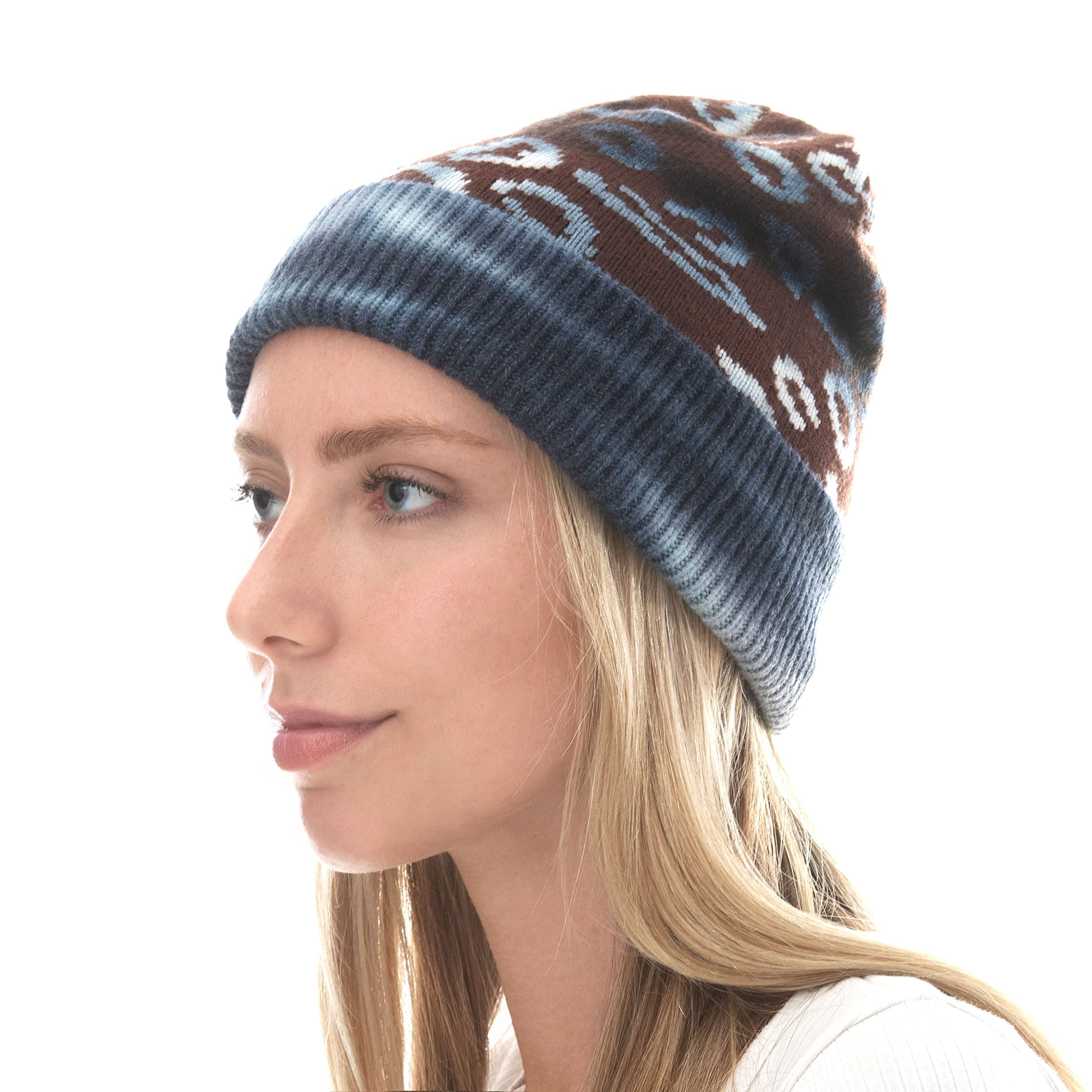 Women Beanie for Tie Dye & Leopard & Ponytail Cuffed Knit Viscose Acrylic Unisex Slouch Style Winter Hat