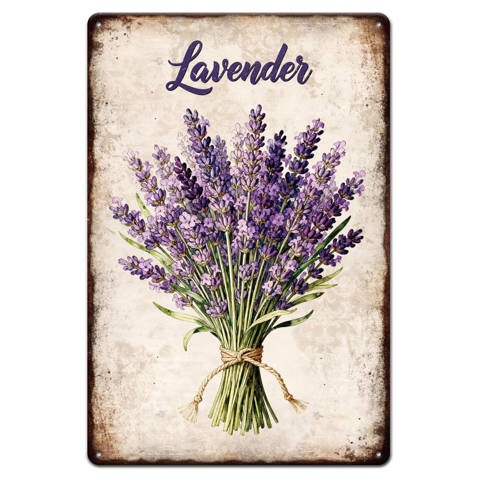GLOBLELAND Lavender Metal Tin Sign 8x12in Flower Bouquet Vintage Painting Tin Signs Wall Poster Plaque for Gardens Patios Dining Rooms Living Rooms Bedrooms Floral Shops — image 1
