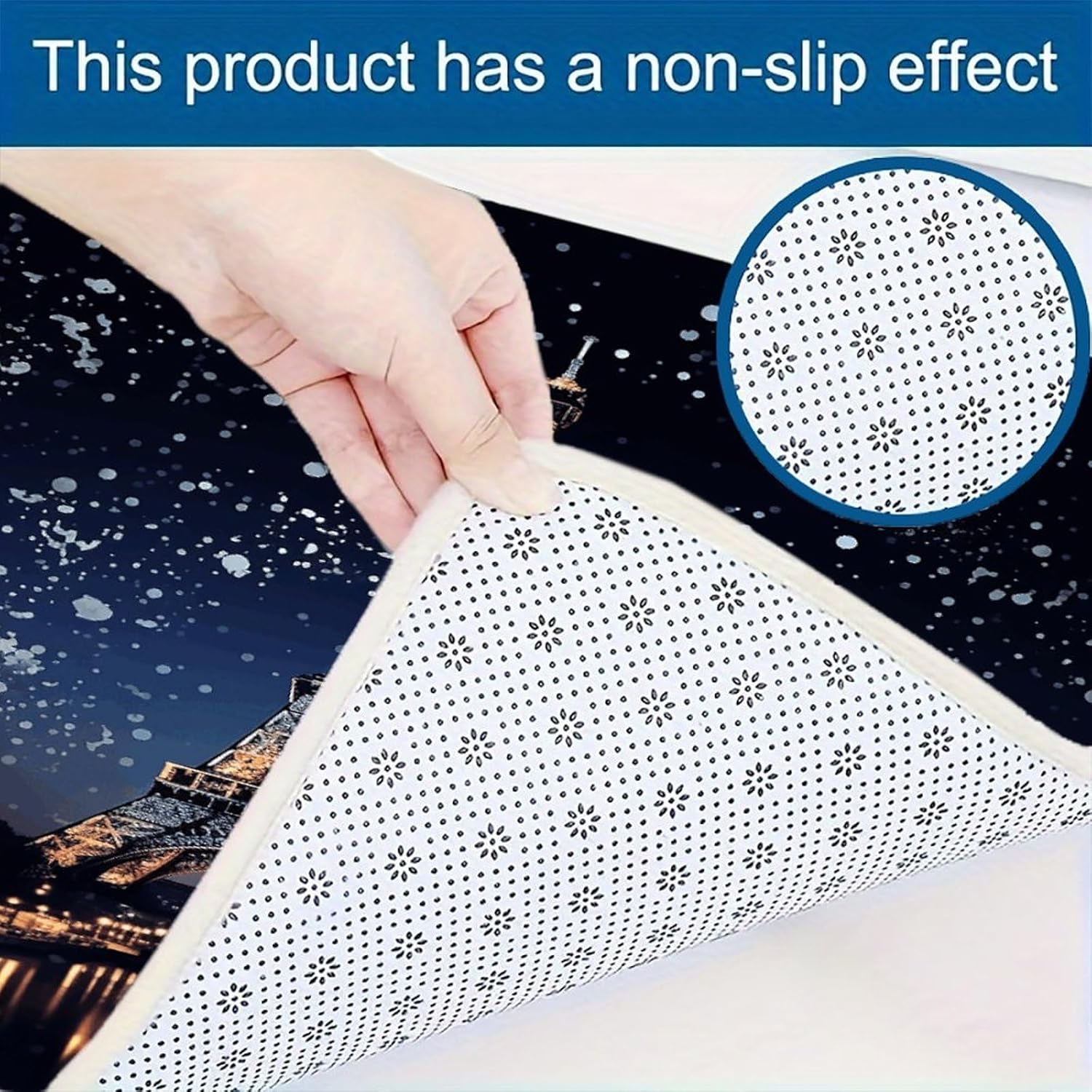 Night Paris Eiffel Tower Kitchen Mat Washable Non Slip Rugs Soft Kitchen Mats for Floor Set of 2 PCS Cushioned Absorbent Runner Standing Rugs for Home Sink Laundry Office