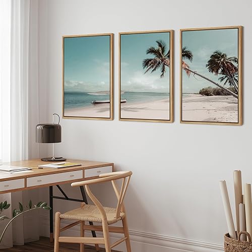 Miniatura 4 de wall26 Lienzo enmarcado para pared, juego de arte de playa tropical con palmeras, paisaje costero sereno, fotografía, realismo, paisaje escénico,