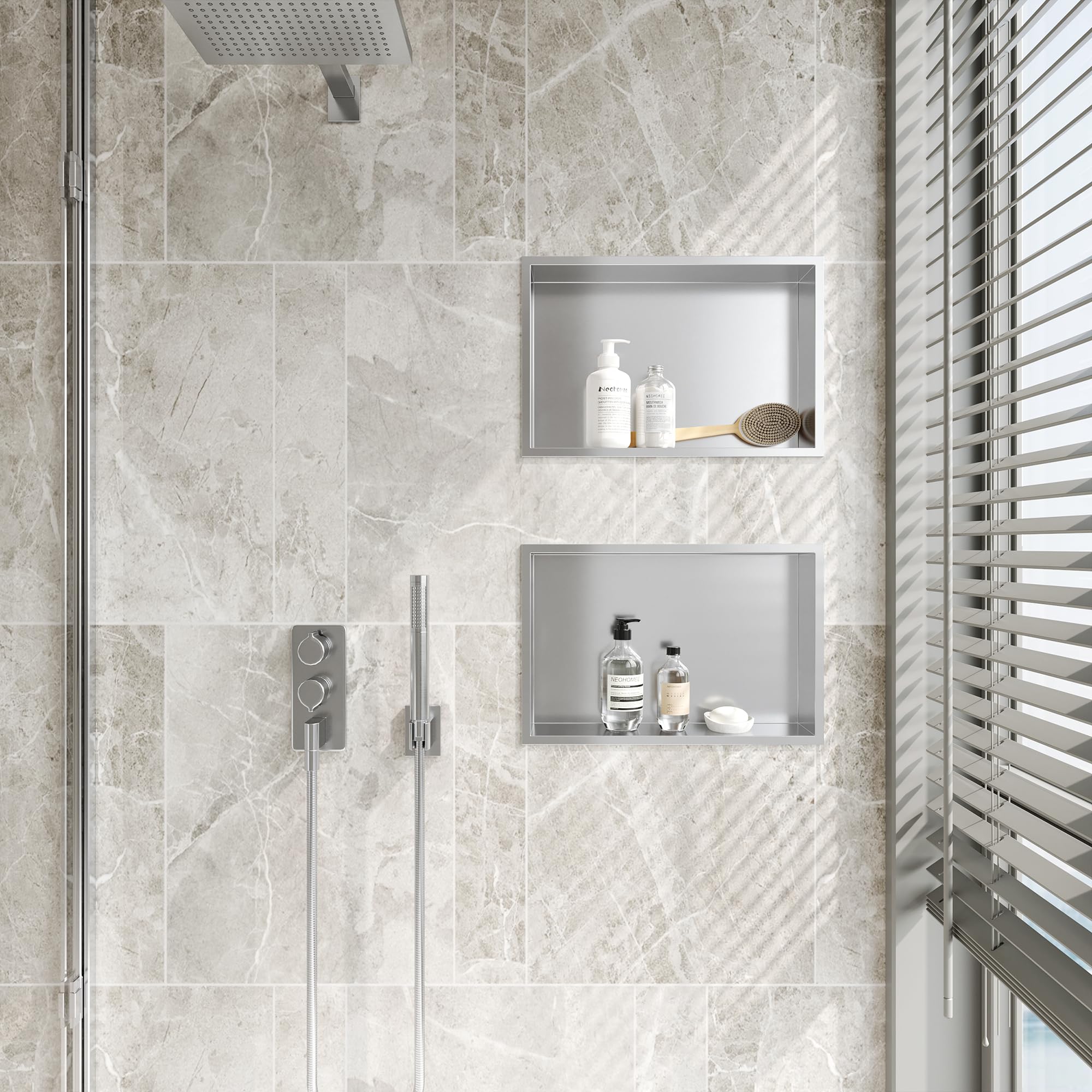 Neodrain Wandnische Dusche 304 Edelstahl Duschnische 45 x 30 cm Einbaunische Lagerung für Badezimmer, Gebürstet