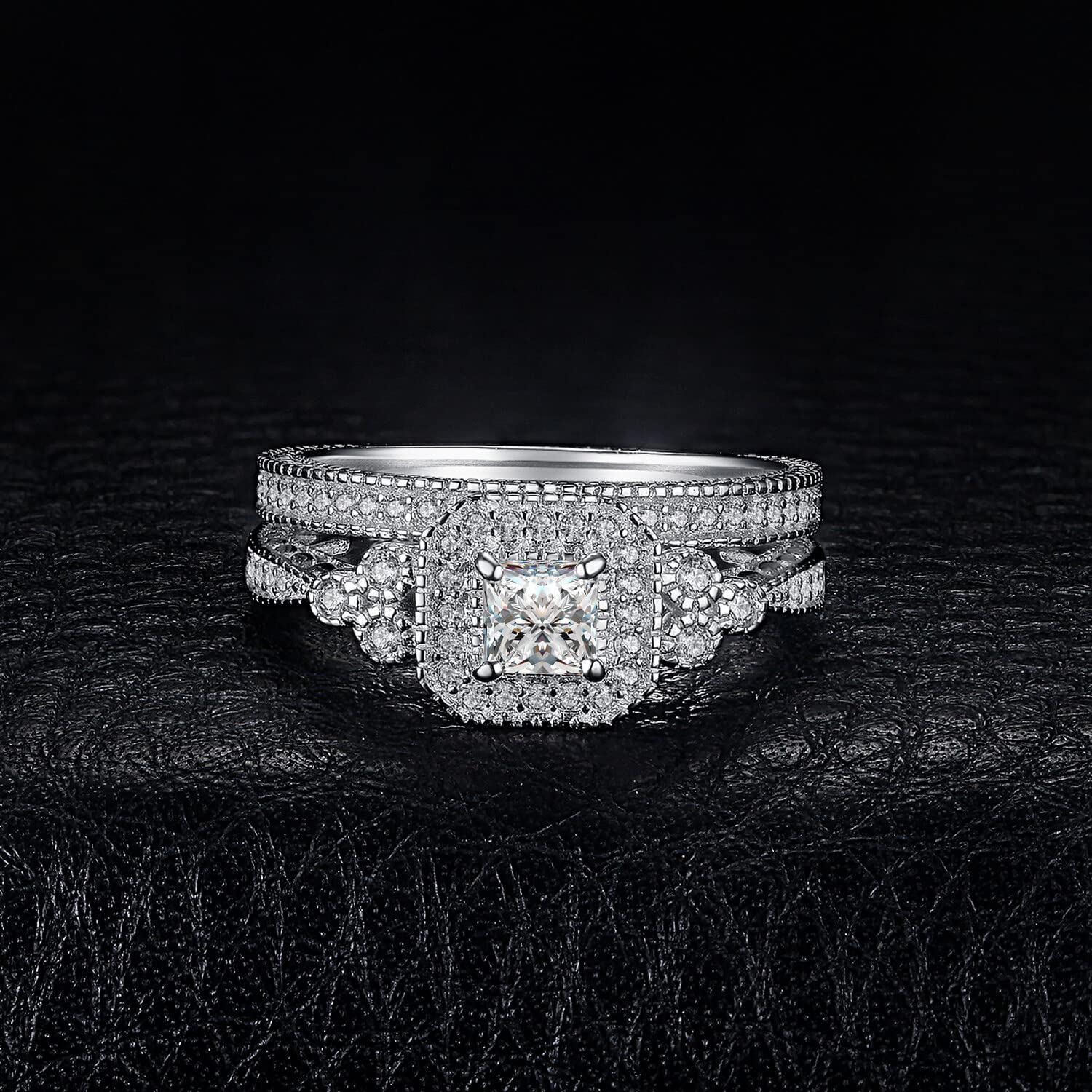 JewelryPalace Anillo Plata Mujer con Circonita Diamante Simulado, Anillo de Compromiso Plata de Ley 925 Clásicos con Piedras, Banda de Boda Anillo Promesa Conjunro Anillos para Novia