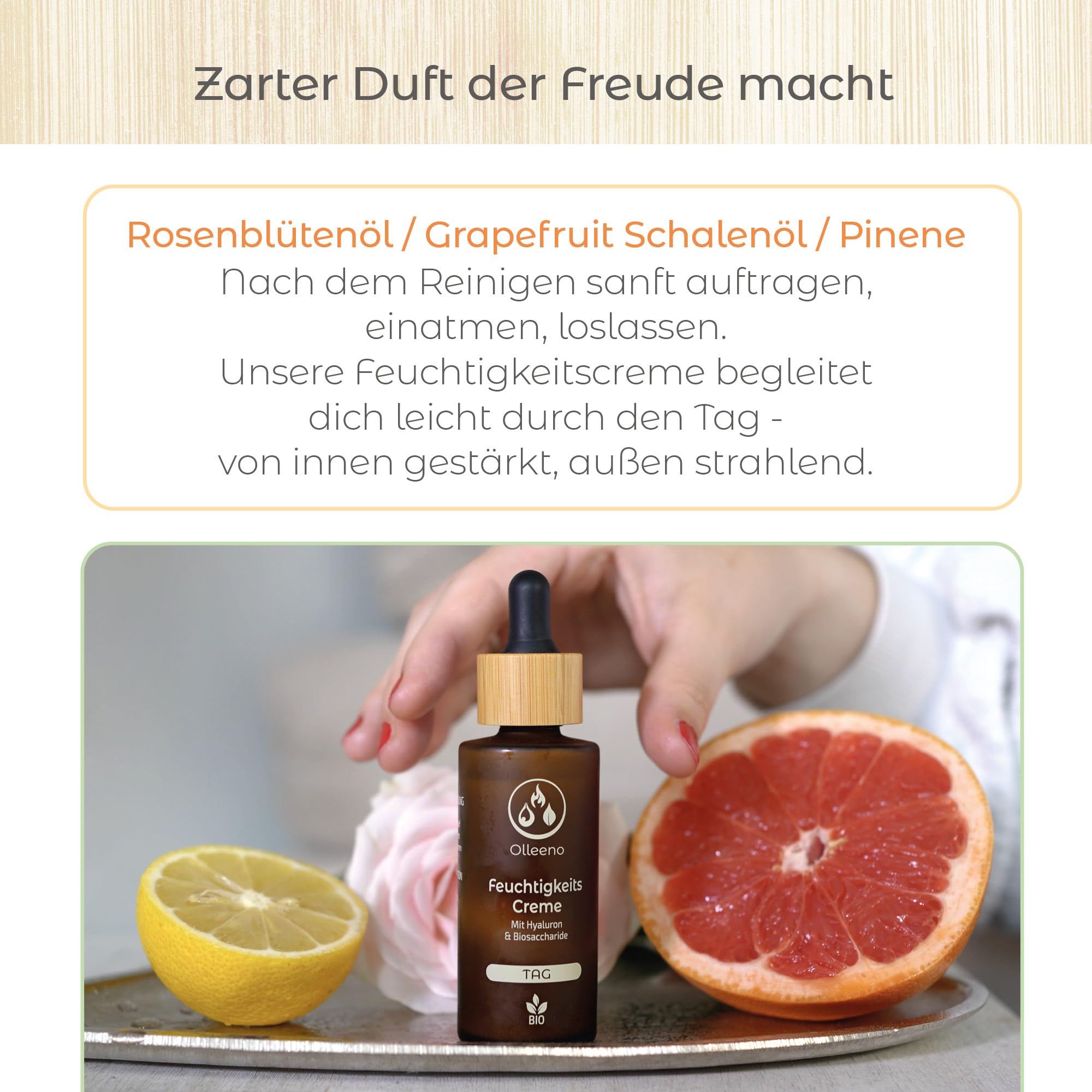 Olleeno Crema idratante viso da donna, 50 ml, con acido ialuronico, vitamina E + C, acqua di rose e aloe vera