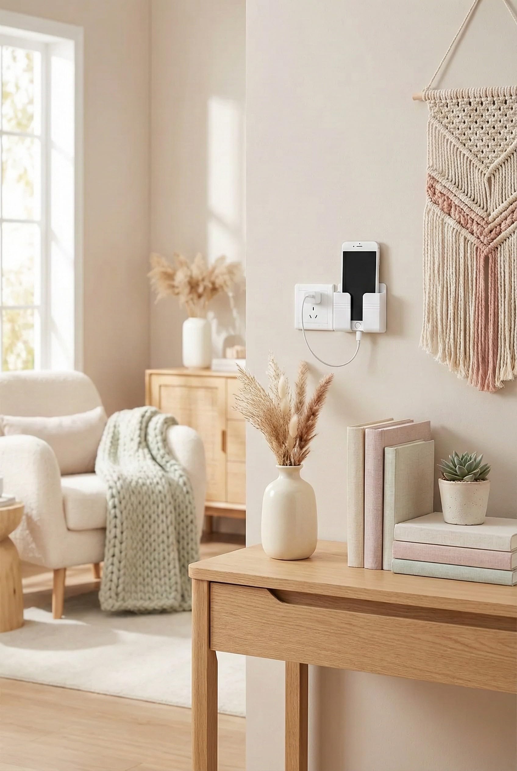 Craftopya Duvara Monte Telefon Tutucu, Yapışkanlı Şarj Standı, Matkapsız Pratik Kurulum, Yatak Odası, Banyo ve Mutfak için Evrensel Telefon Askısı Düzenleyici (Beyaz) - (2'li Paket)