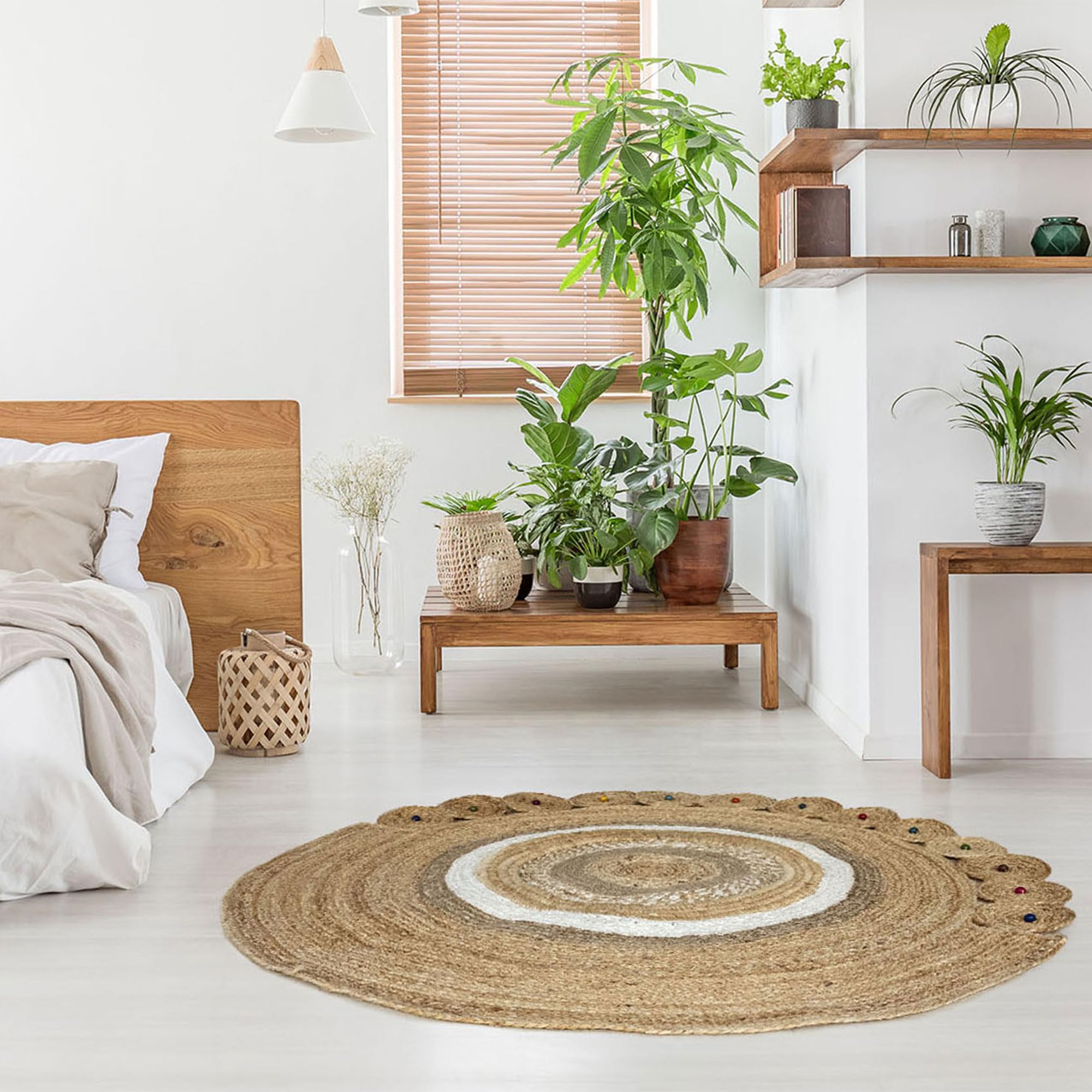 HAMID - Tappeto in Juta Beirut, 100% Fibra di Iuta Naturale, Tappeto Redonda Morbido, Tappeti Tessuto a Mano, Soggiorno, Camera da Letto, Tappeto Corridoio, Naturale (120x120cm)