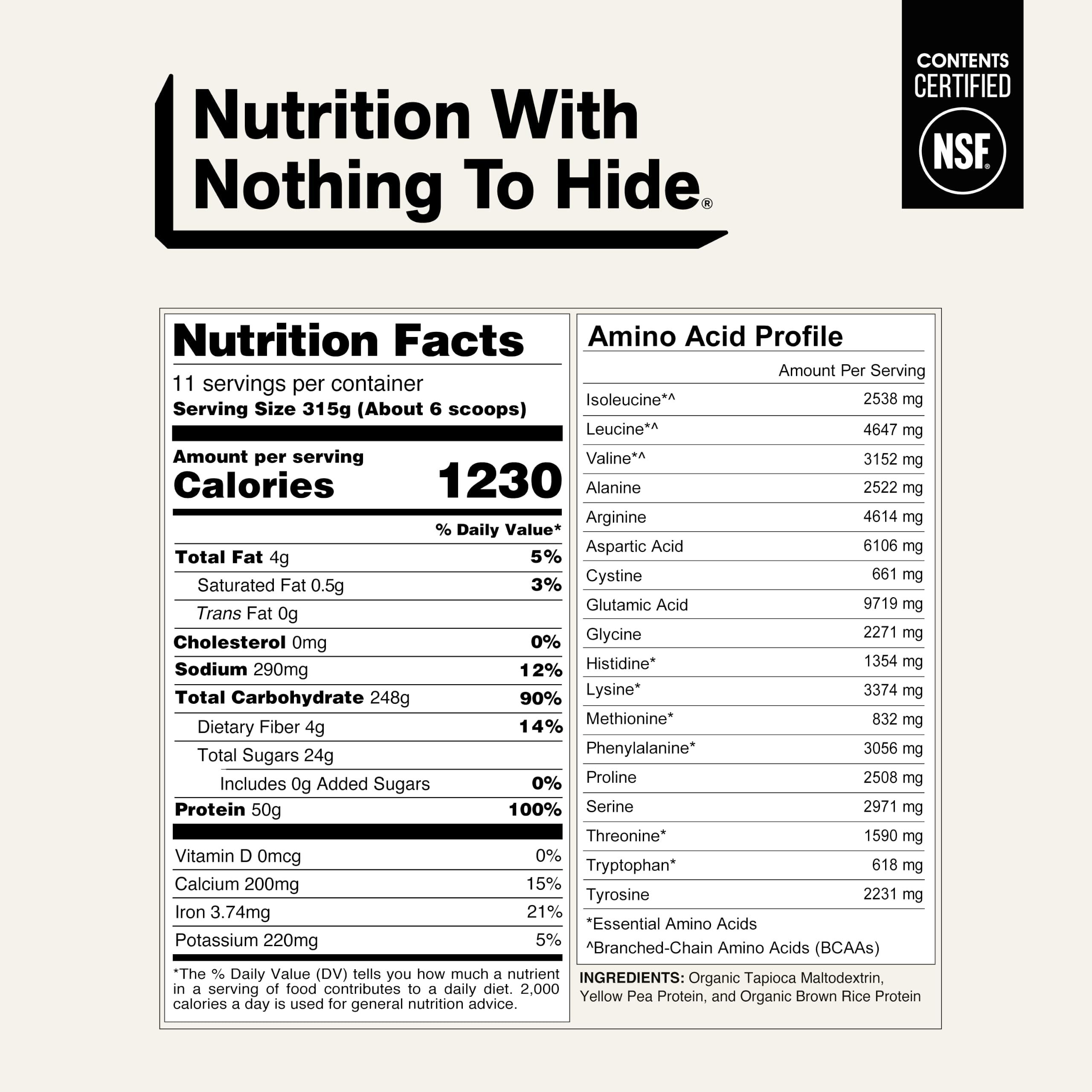NAKED Vegan Mass - Natural Vegan Weight Gainer Protein Powder - 1,230 Calories, NSF Certified, Non-GMO, Soy & Gluten Free, No Artificial Ingredients - 8LB Bulk - 11 Servings — Amazon image 5