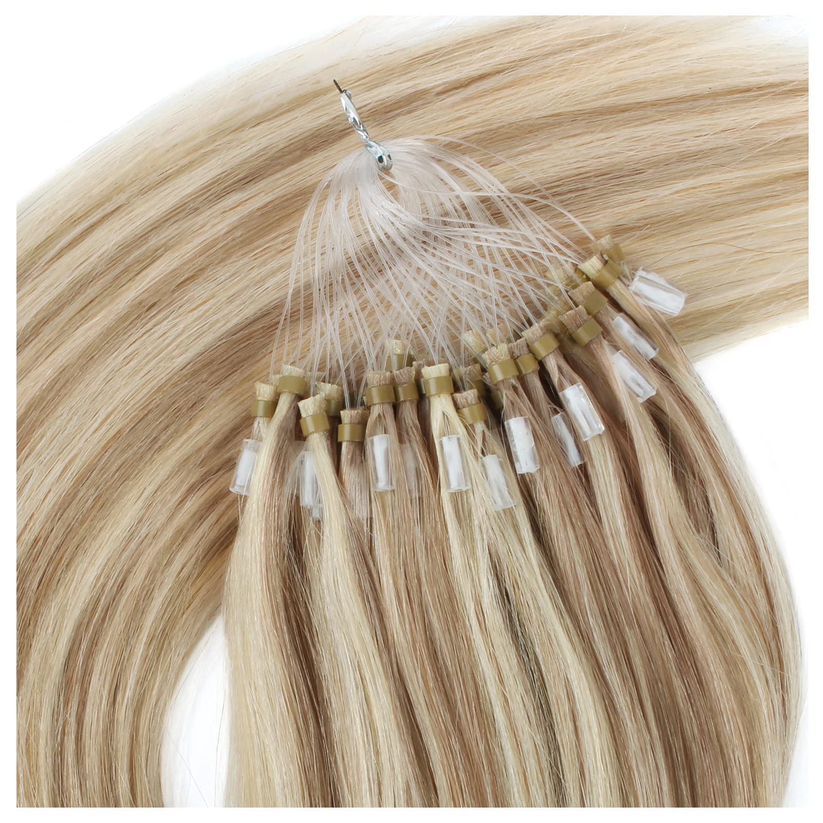 ABH AmazingBeauty Hair Micro Ring Hair Extensions 100% Remy Hair Remy Soft Hair Extensions 18 Inch Micro Bead Extensions Ash Brown Mixed with Platinum Blonde Micro Link Hair Extensions 50strands 50g - Image 4