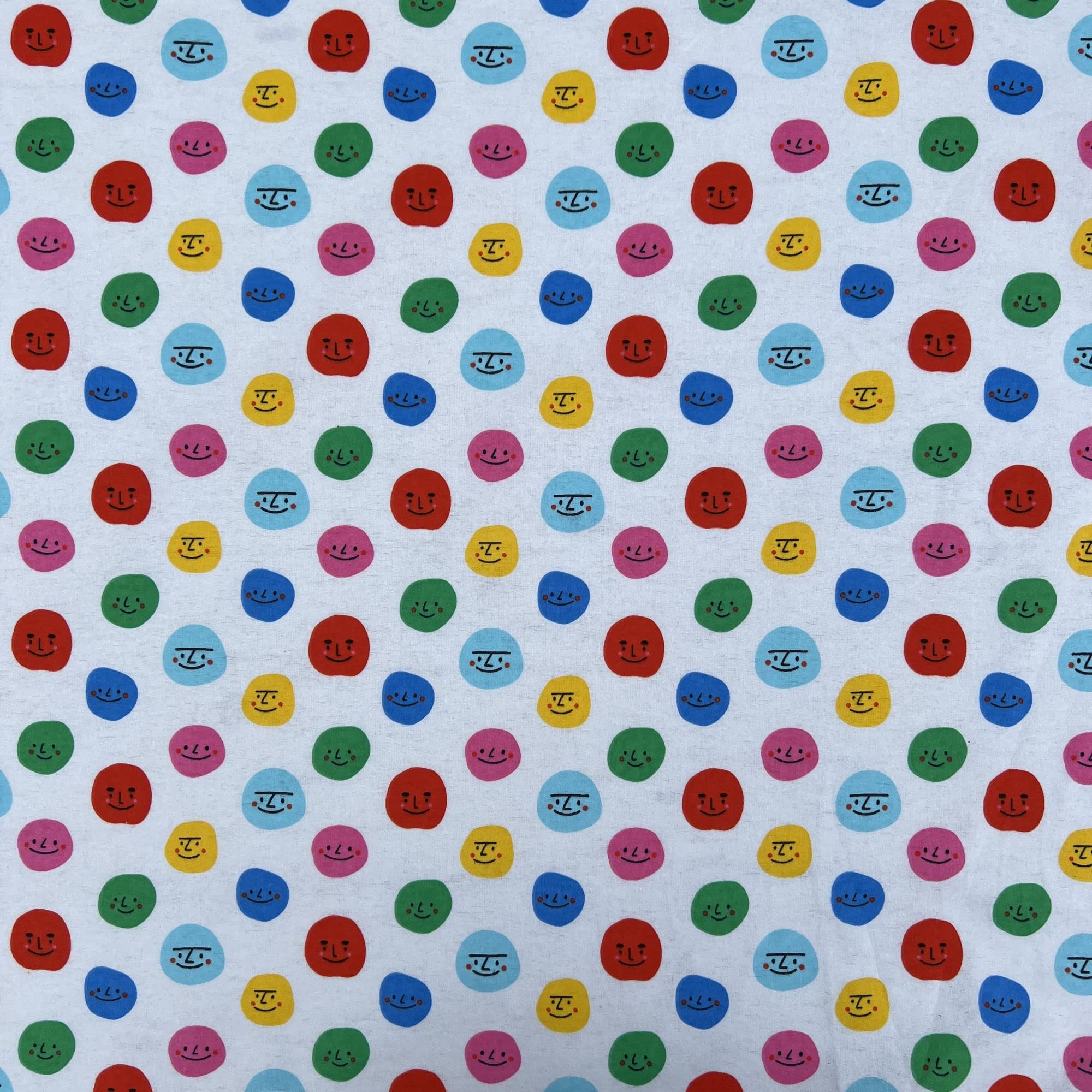 Smiley Faces Design Brushed Winceyette Printed Novelty 100% Cotton Woven Soft Fleece Flannelette Blanket Fabric Material | 45” - 112cm Wide (per Half Metre, Cream)