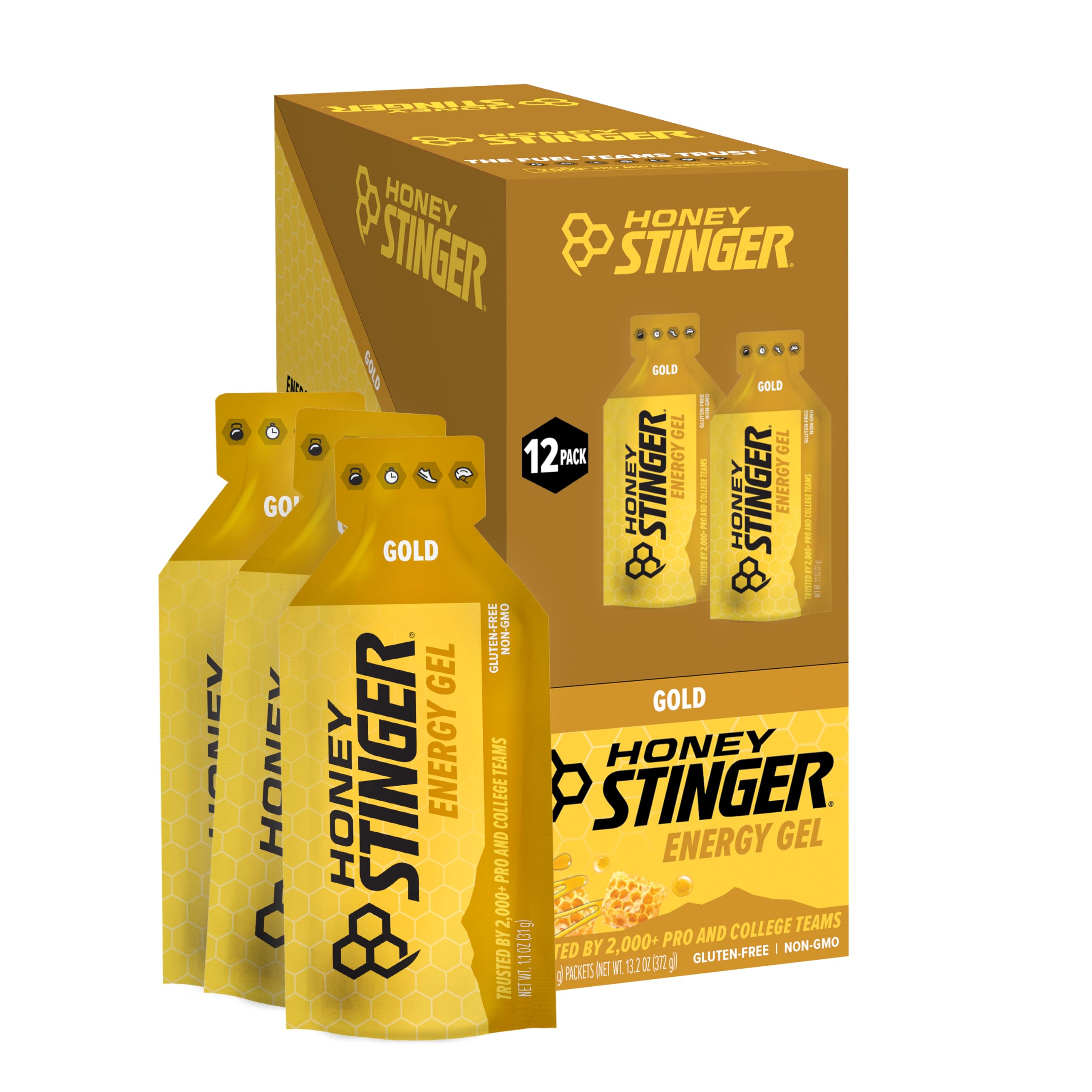 Gold Energy Gel | Gluten Free & Caffeine Free | For Exercise, Running and Performance | Sports Nutrition for Home & Gym, Pre and Mid Workout | 12 Pack, 13.2 Ounce