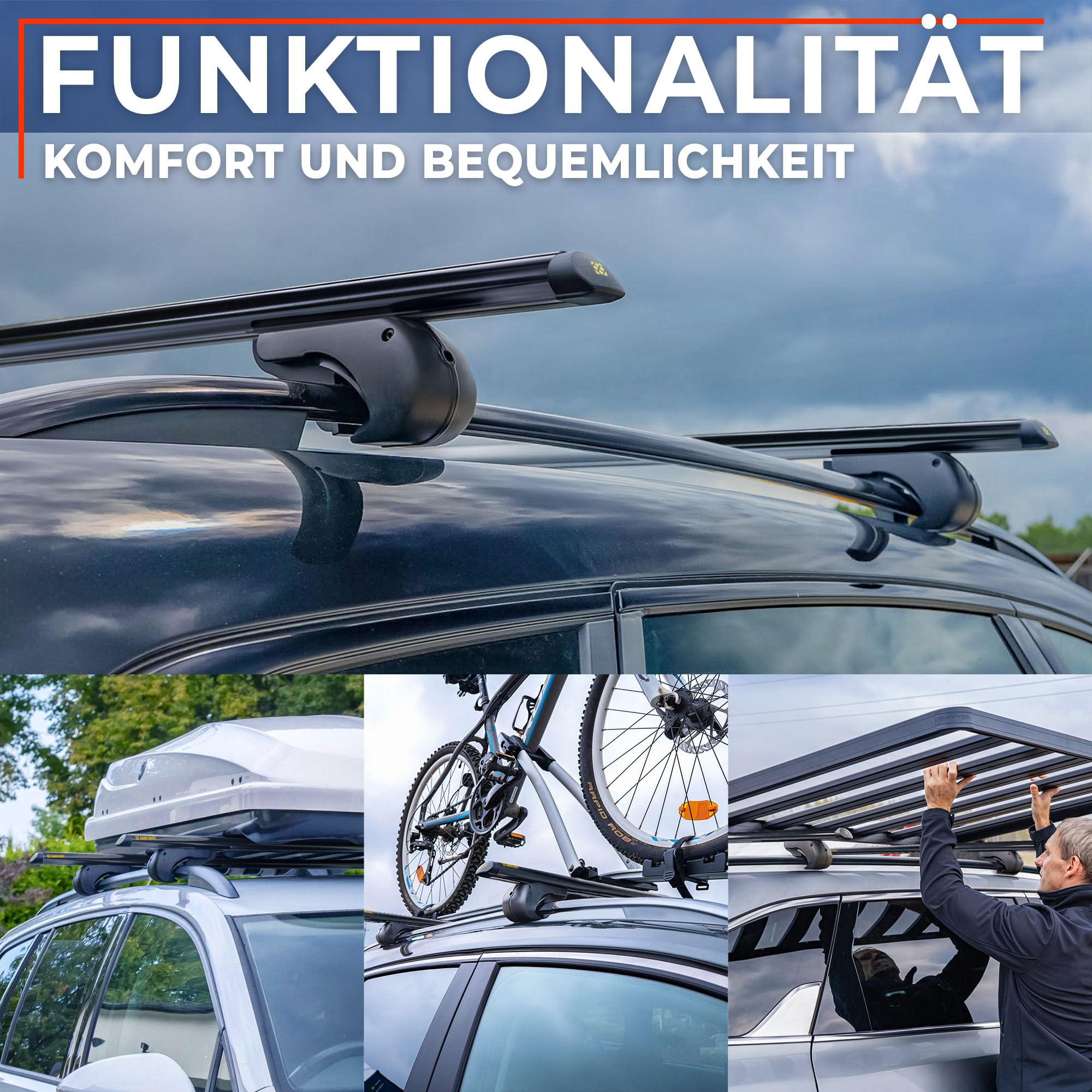 Chaos Racks | Dachträger Universal Dachgepäckträger für Offene Dachreling | Sicherer Transport von Dachbox, Fahrradträger, Skihalter, Leiter | Leichte und Robuste Konstruktion aus Aluminium; 120 cm