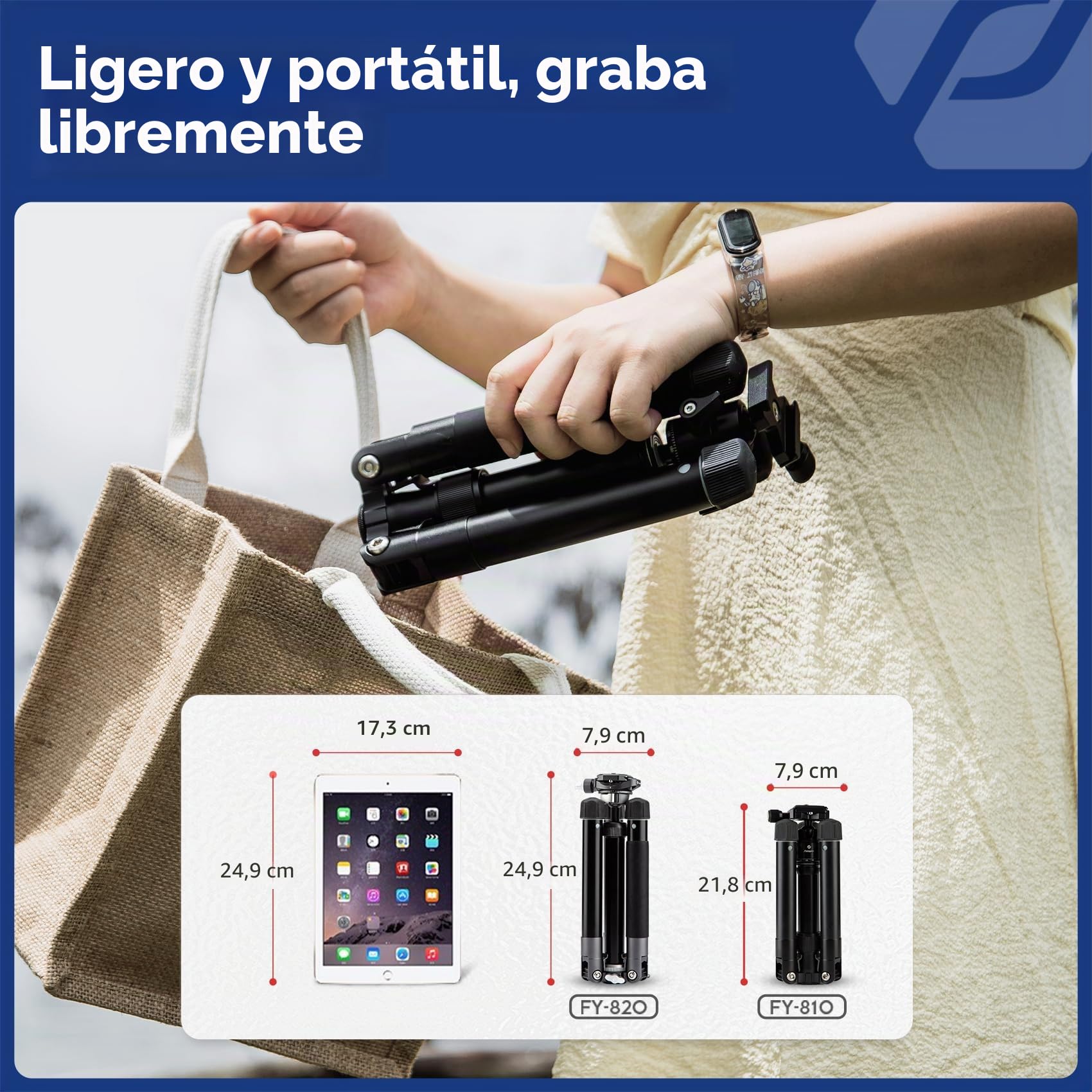 Fotopro Mini trípode, trípode de viaje ligero y compacto de 60 pulgadas con cabeza de bola de 360 grados, soporte para teléfono, palo selfie desmontable, trípode de teléfono para cámara, carga máxima