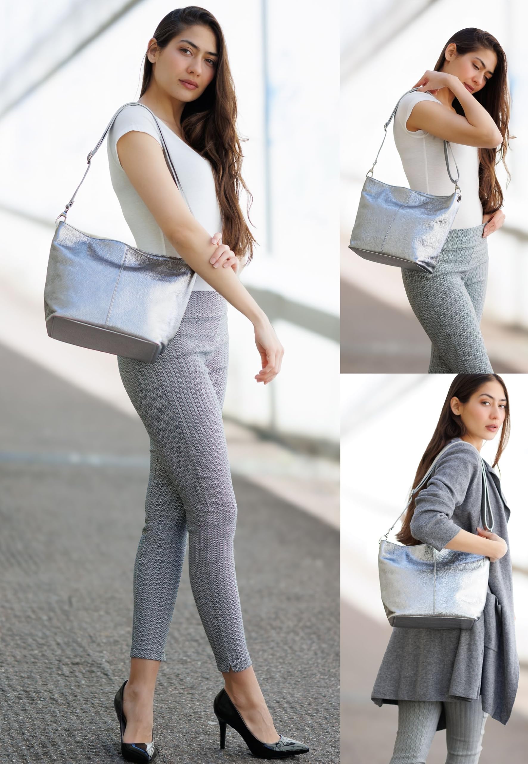 Caspar Klassisch Elegante Leder Handtasche Damen Tasche mit verstellbarem Schultergurt - PREMIUM LINE - Modell No.803 - Made in Italy