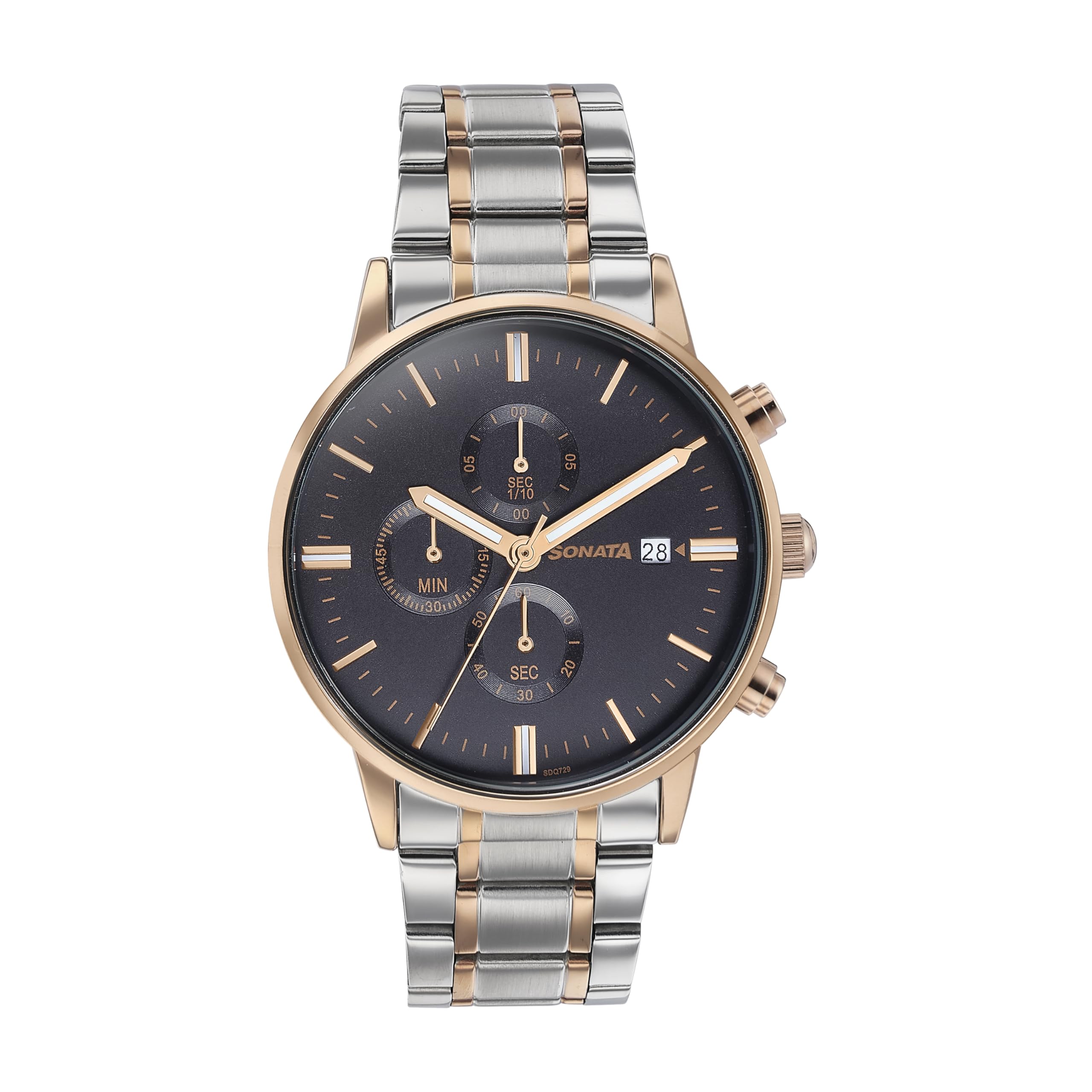Sonata Quartz Multifunction Black Dial Black Stainless Steel Strap Watch for Men