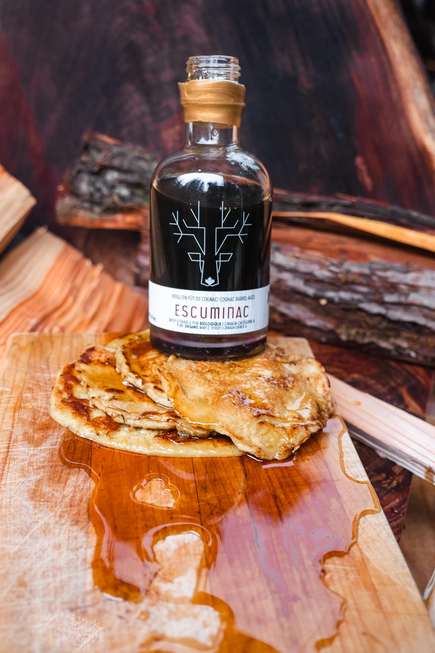 Escuminac Sirop d’Érable. Format 3x200 ml Vieilli en Fût de Cognac, Bourbon et Scotch. Boitier Cadeau. Certifié Biologique. Embouteillé au Domaine.