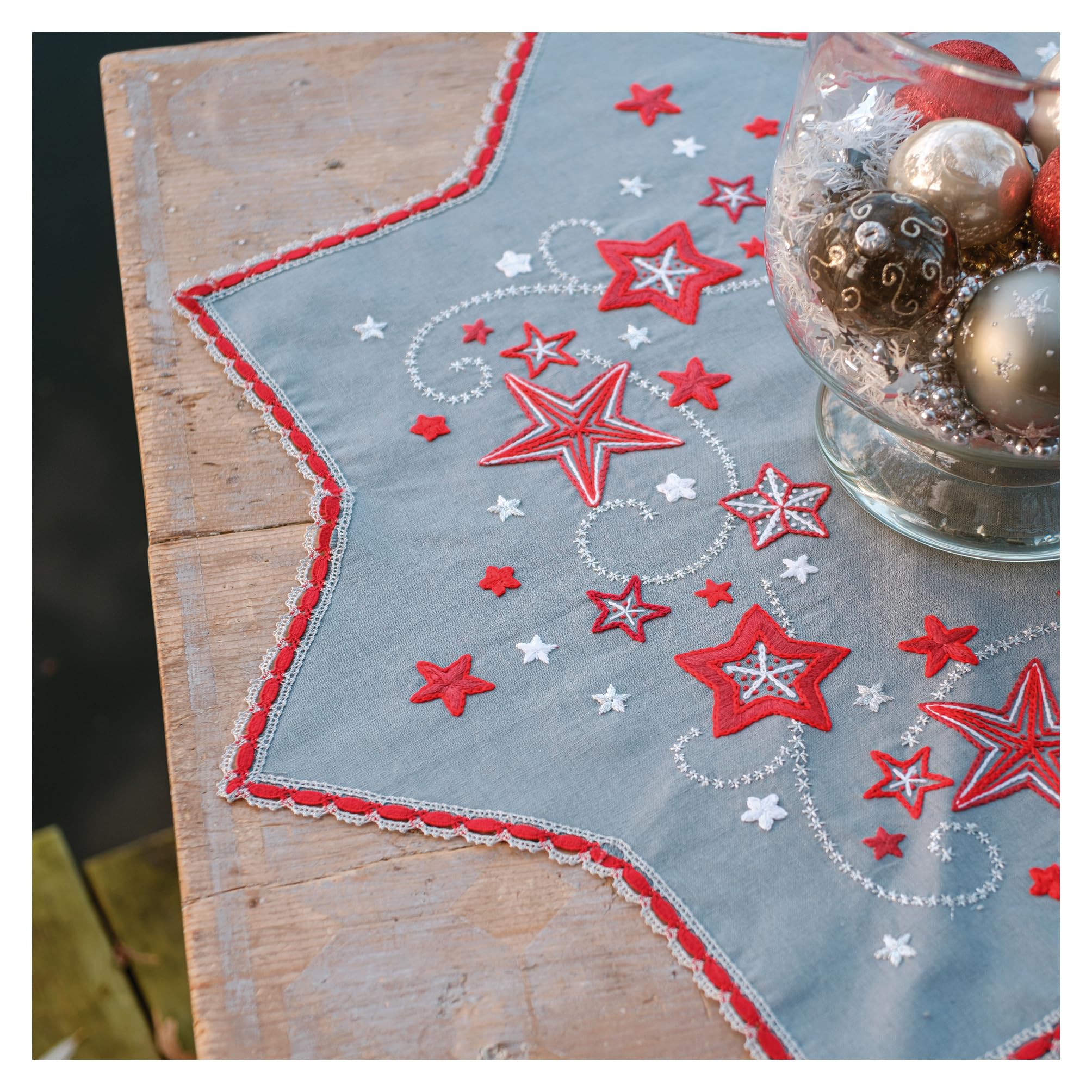 VERVACO Pre-Printed Embroidery Kit Tablecloth Dancing Stars Embroidery Set Table Linen Approx. 75 x 75 cm DIY Creative Size Kit Hobbies Adults Home Decor Embroidery
