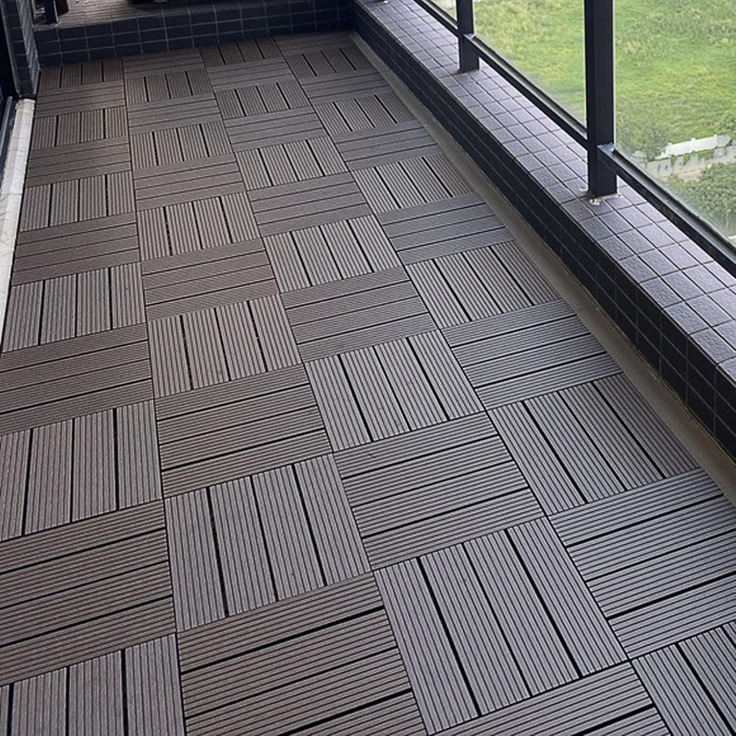 Dalles et lames de terrasse en composite, Tuiles de terrasse composites emboîtables 6 pièces multicolores(Chocolate)