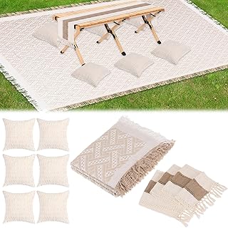 5.9x7.5ft Extra Large Outdoor Boho Picnic Blanket with White Table Runne...