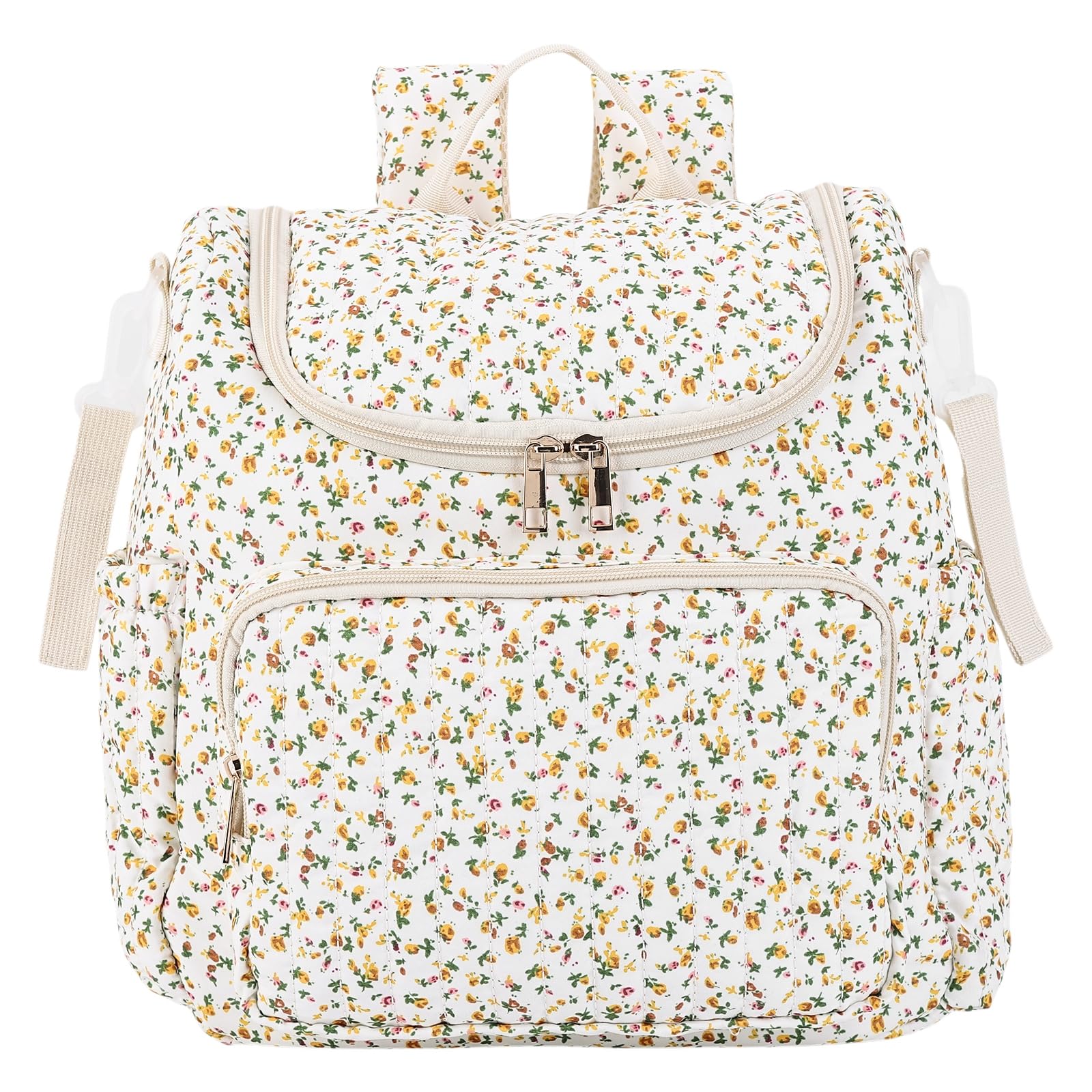 SDSFGX Floral Nappy Changing Bag Backpack Cotton Quilted Diaper Rucksack for Mums Baby Travel Backpack with Stroller Strap