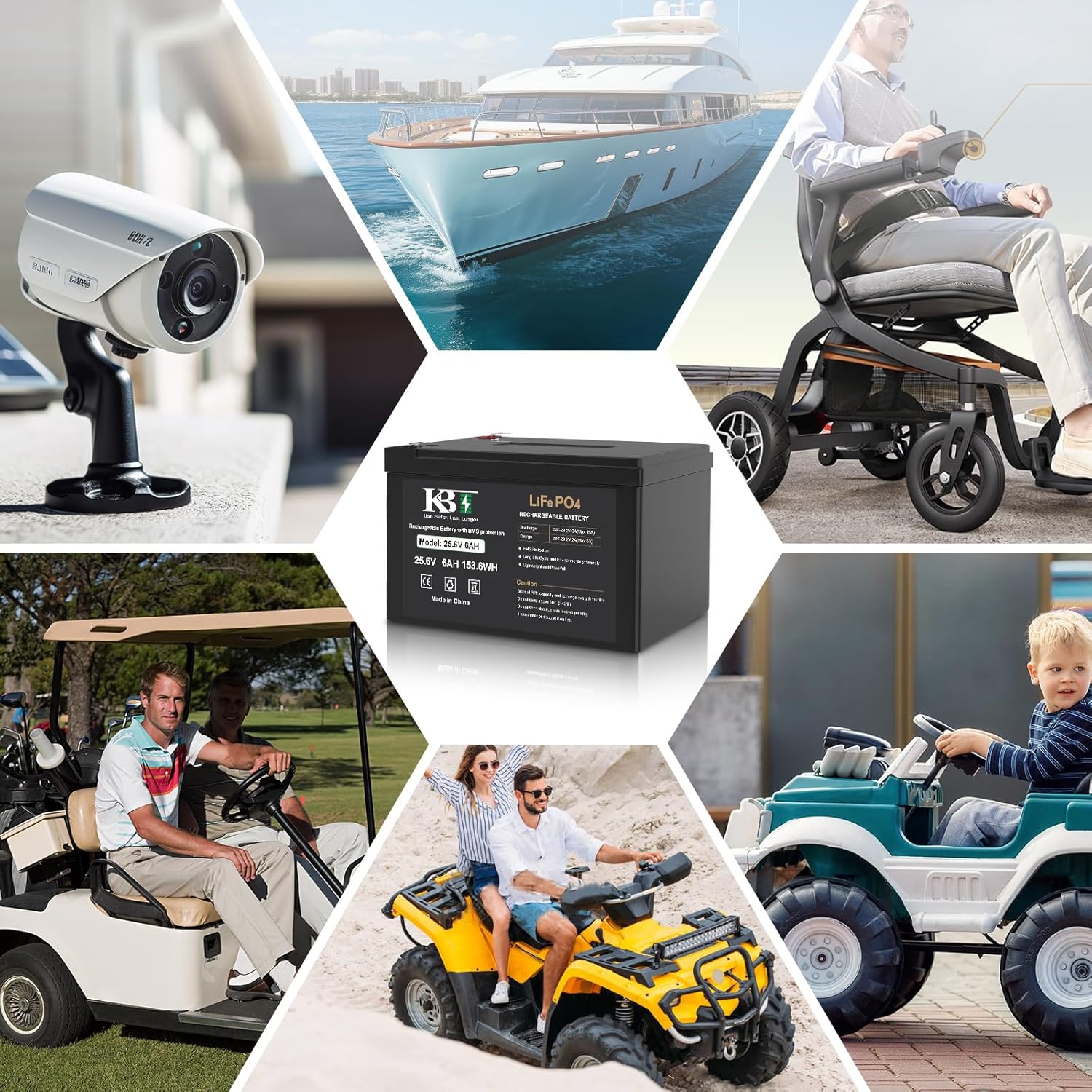 KBT 24V 6Ah Deep Cycle Rechargeable LiFePO4 Lithium Battery with 24V Charger, Charging Cable, Cable Connector - Image 4