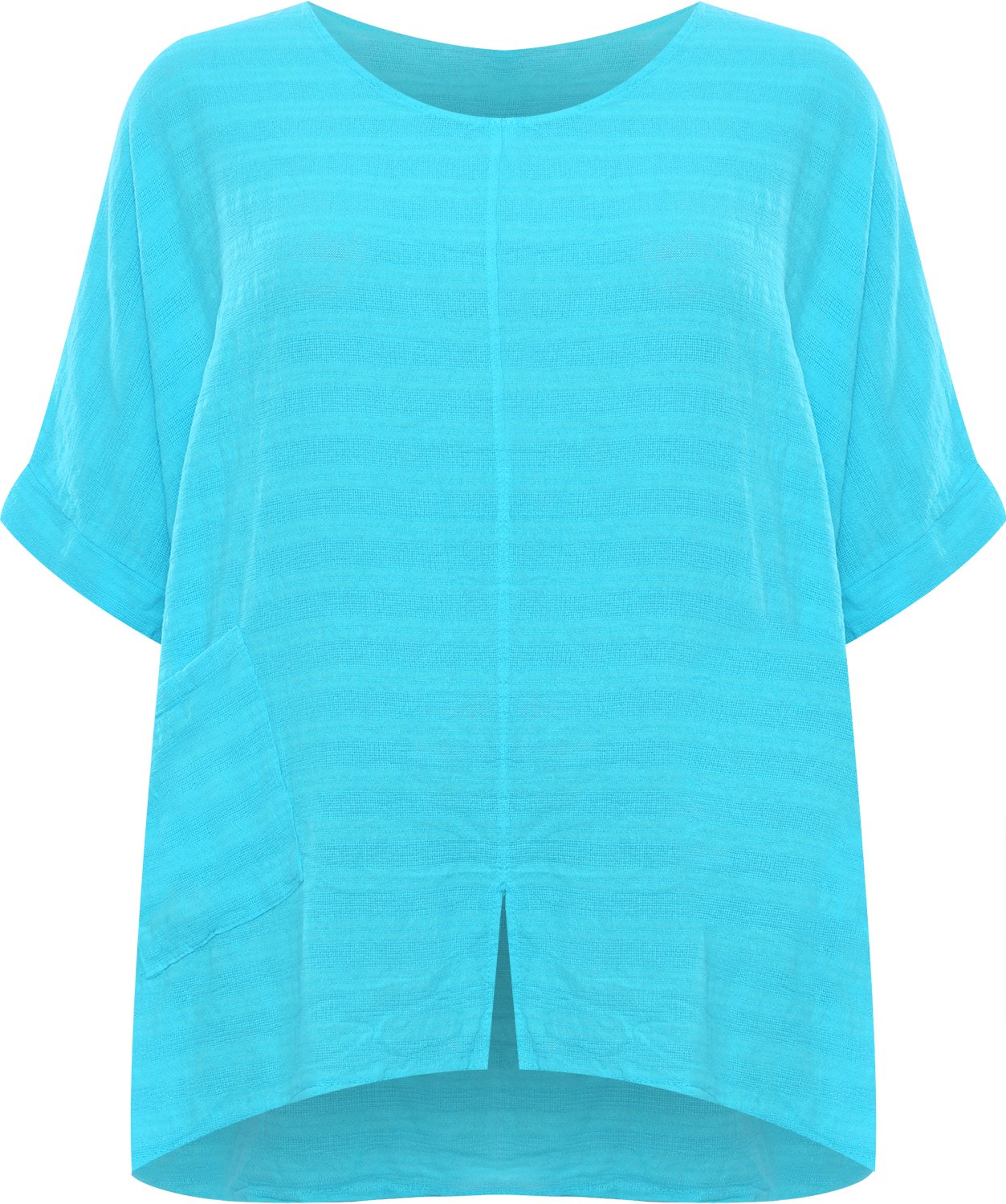 WearAll Women's Plus Linen Hanky Hem Top Ladies Baggy Oversized Short Batwing Sleeve - Turquoise - 20-22