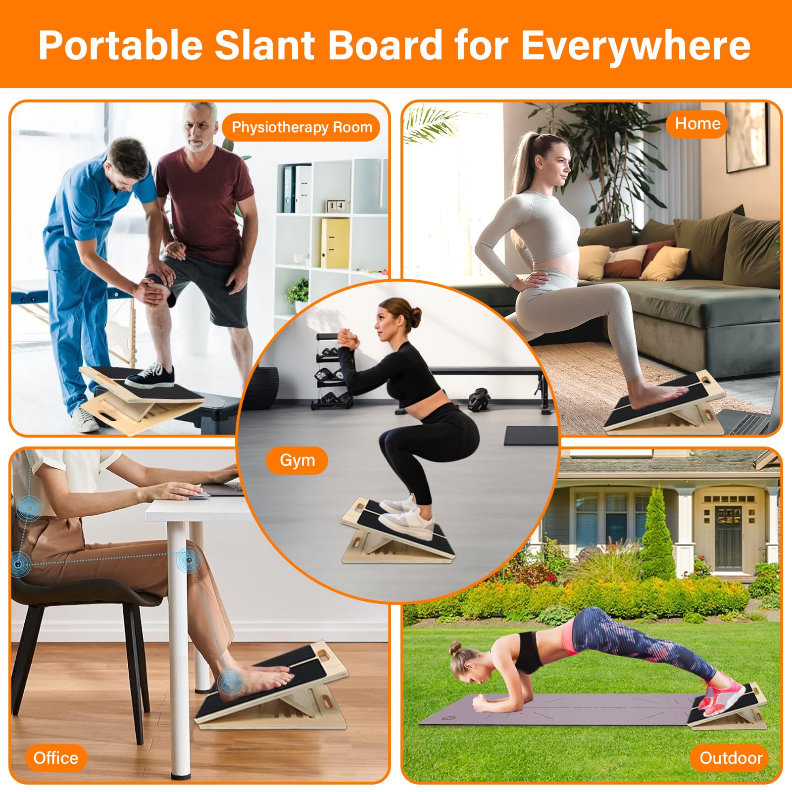 Tabla Inclinada para Estirar Pantorrillas, Tabla Inclinada Ajustable de Madera tabla de Ejercicios de Madera Fitness para Estiramientos de Pantorrillas Tobillos Piernas y Sentadillas Training